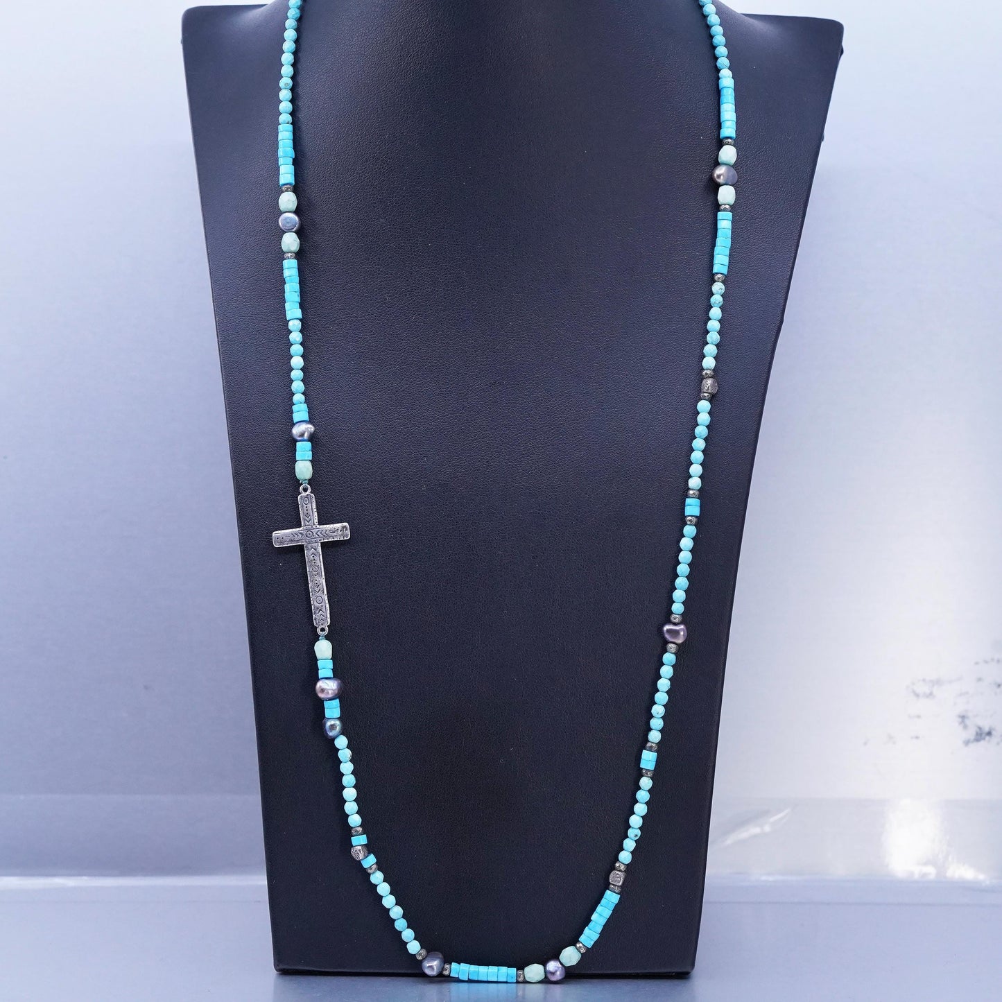 28", Silpada N3028 925 Sterling Silvr Howlite Pearl Pyrite Ideal Cross Necklace