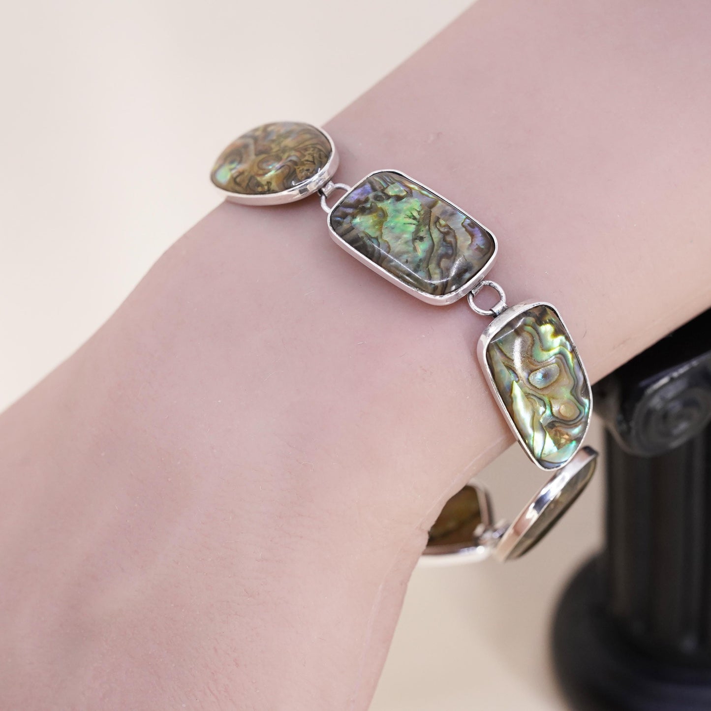7”, vintage LUC sterling silver 925 bracelet with abalone and toggle closure
