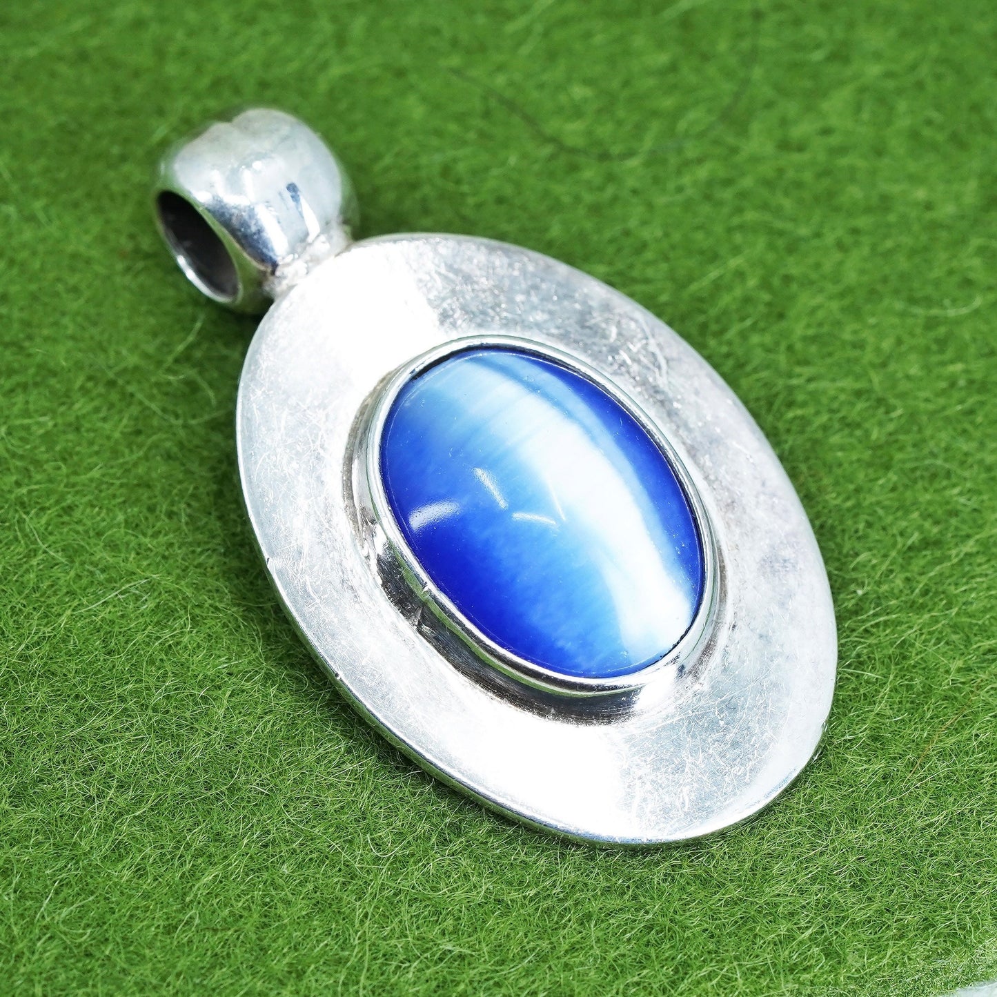 Vintage Mexico sterling 925 silver handmade pendant with blue tiger eye
