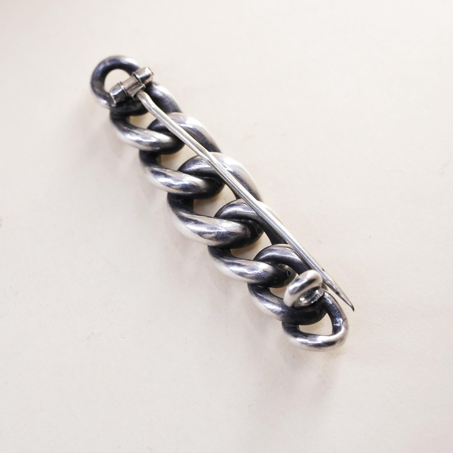 Vintage Sterling silver Handmade brooch, 925 chain bar pin
