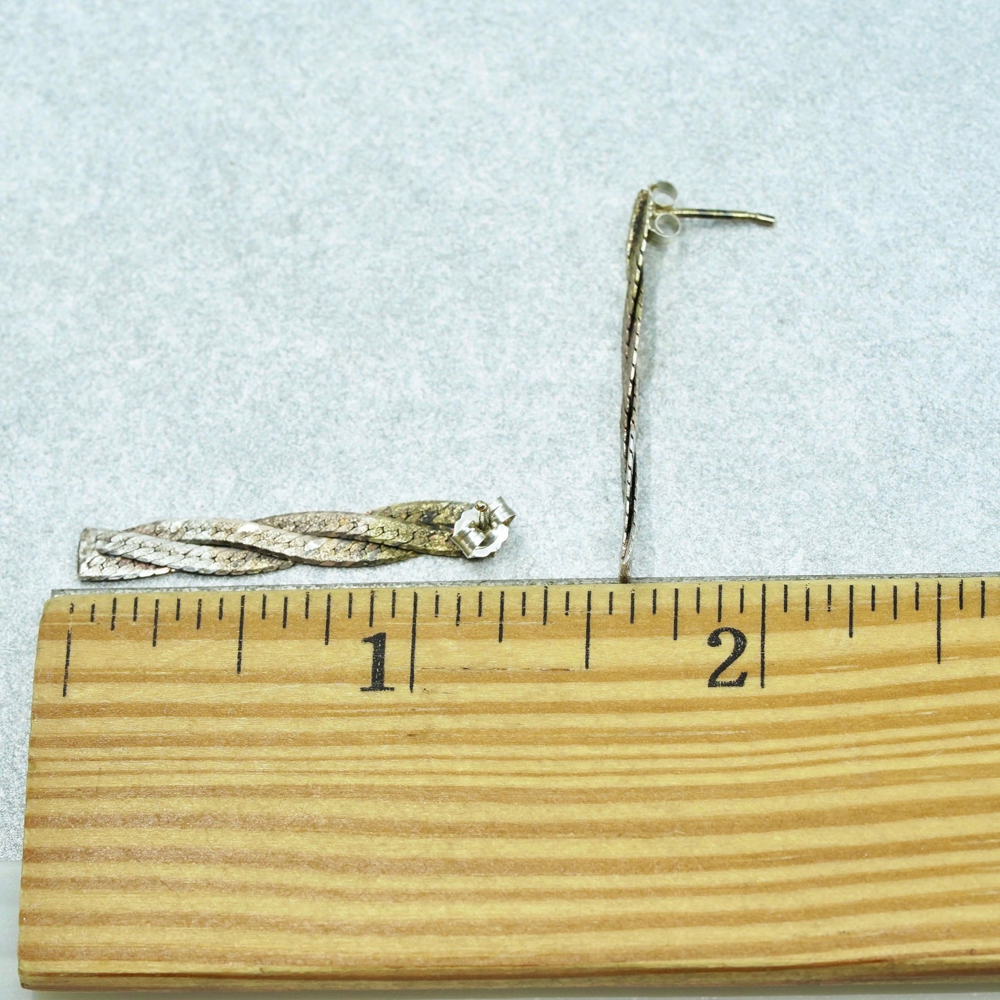 Vintage Sterling 925 silver handmade twisted herringbone earrings drops
