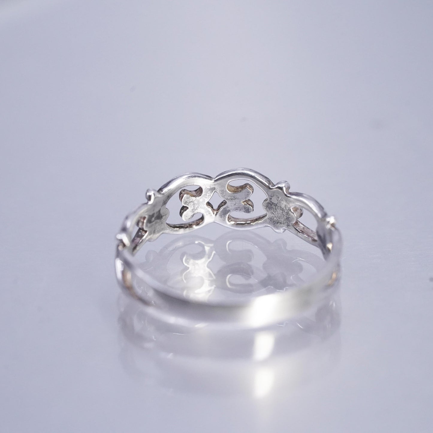 Size 9, Vintage Sterling Silver Handmade Ring, 925 filigree heart band