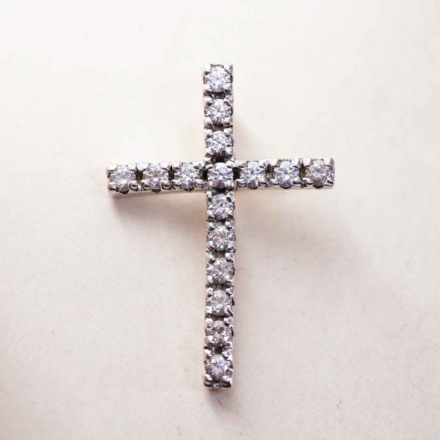 Vintage handmade Sterling silver pendant, 925 cross with cluster cz