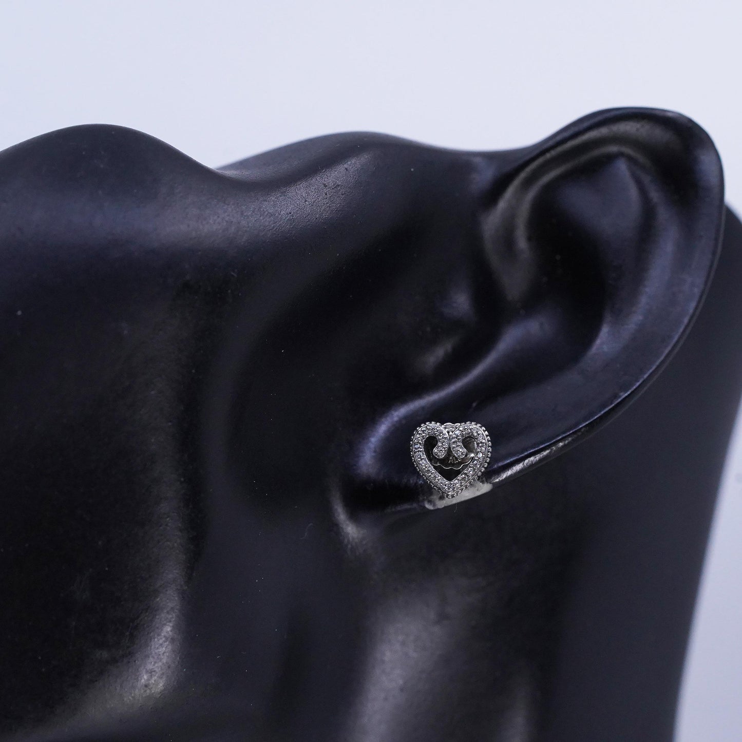 VTG Pandora ALE Sterling silver handmade earrings, 925 heart studs cluster cz