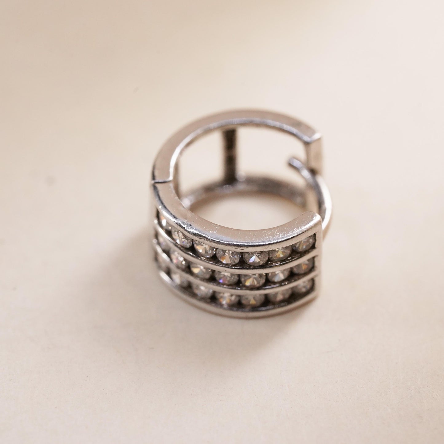 0.5”, Vintage sterling silver single earring, 925 huggie hoop with cluster cz