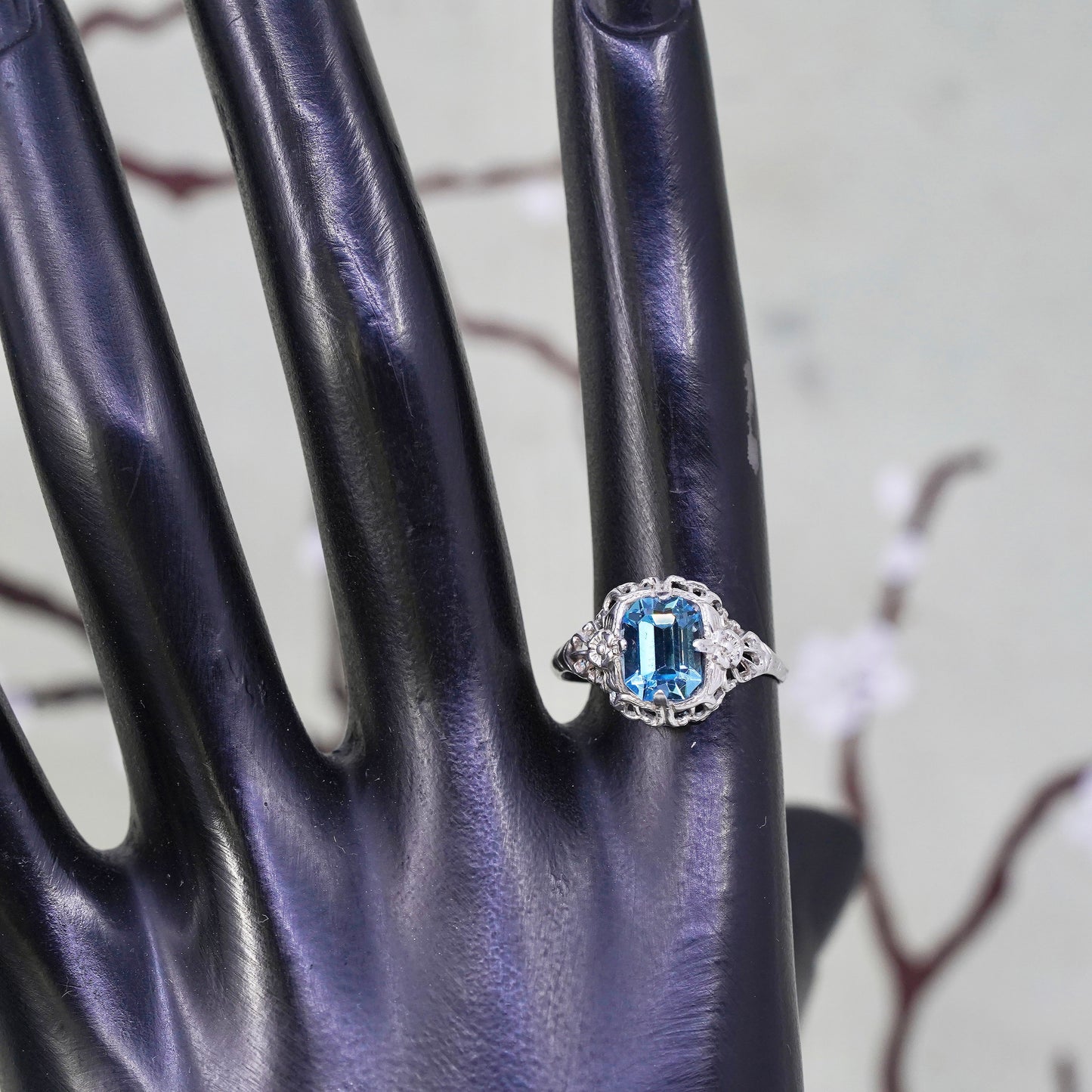 Size 6.5, 925 Sterling silver ring with blue Rhinestone, engagement ring