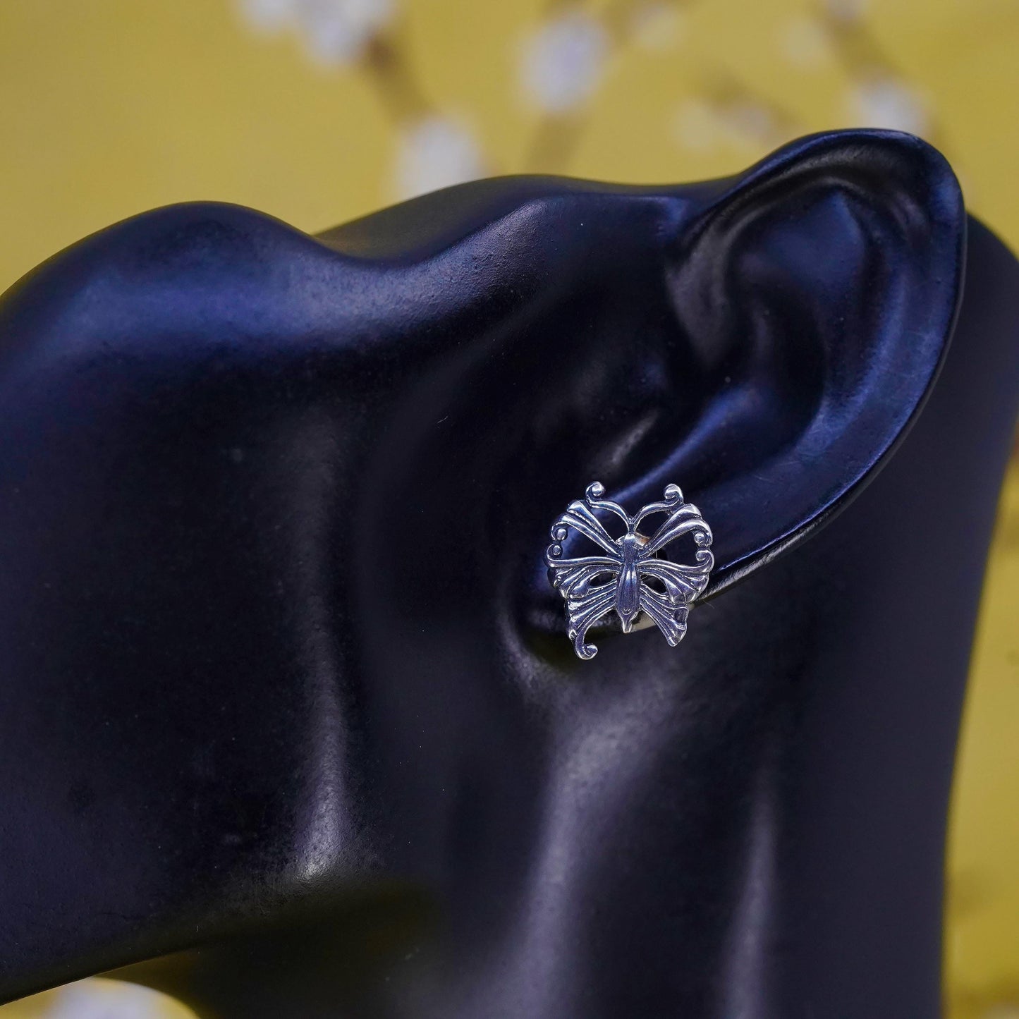 Vintage Sterling 925 silver handmade earrings, butterfly studs