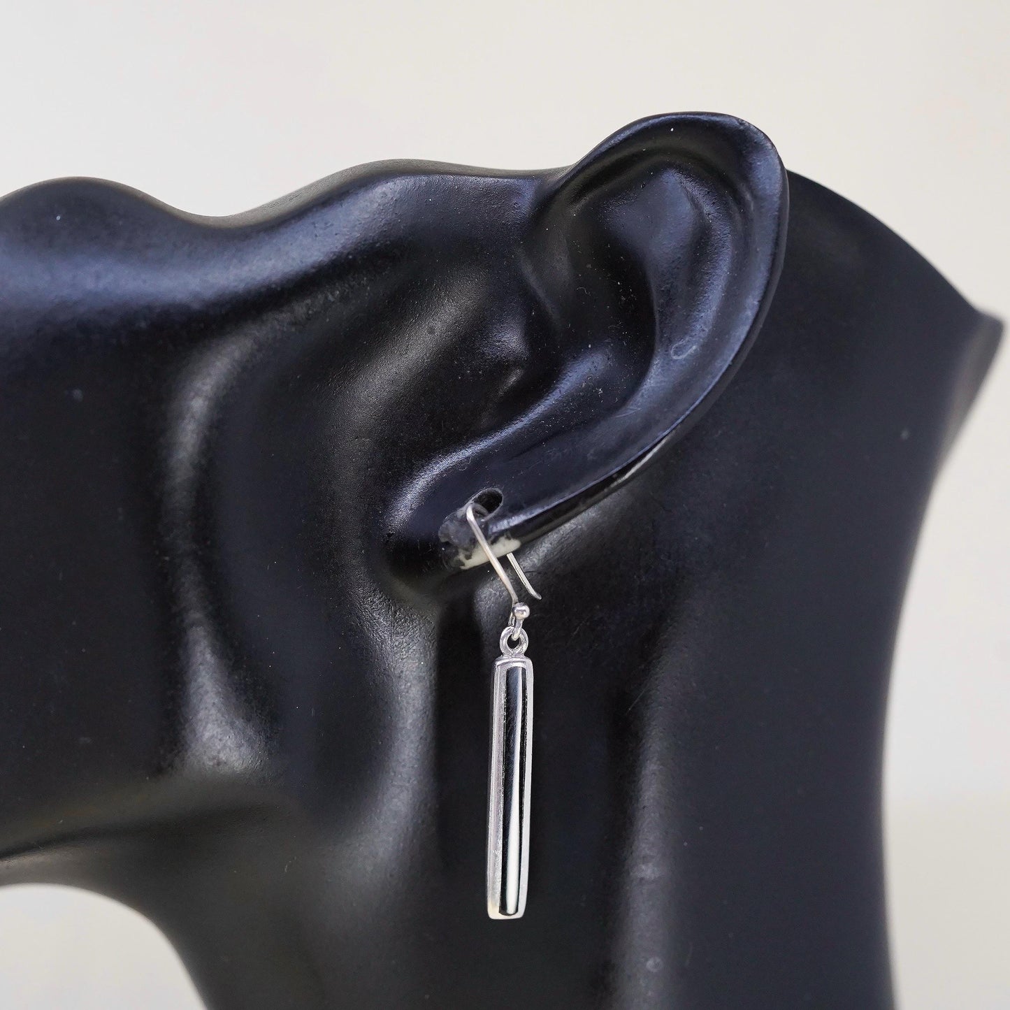 Vintage Sterling silver handmade earrings, 925 long dangles with enamel inlay