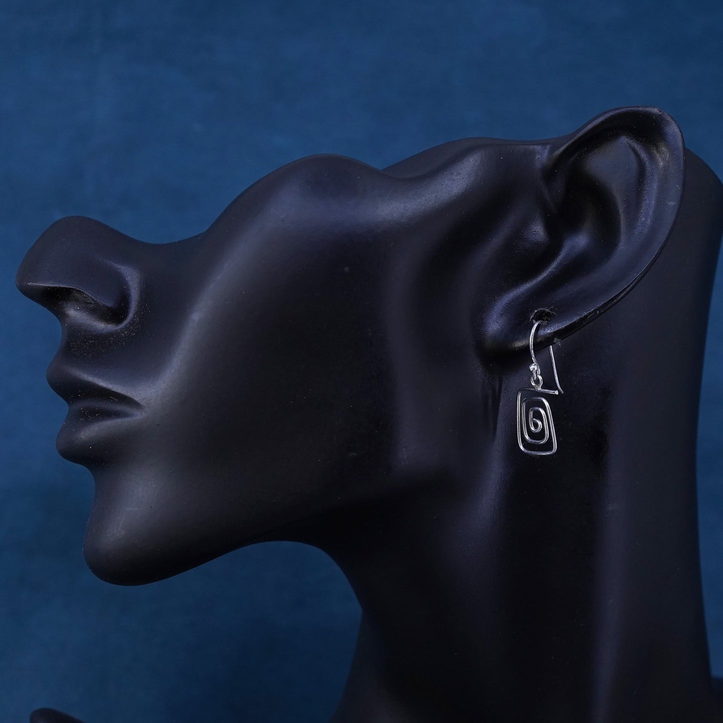 Vintage sterling silver handmade earrings, 925 silver sprial drops