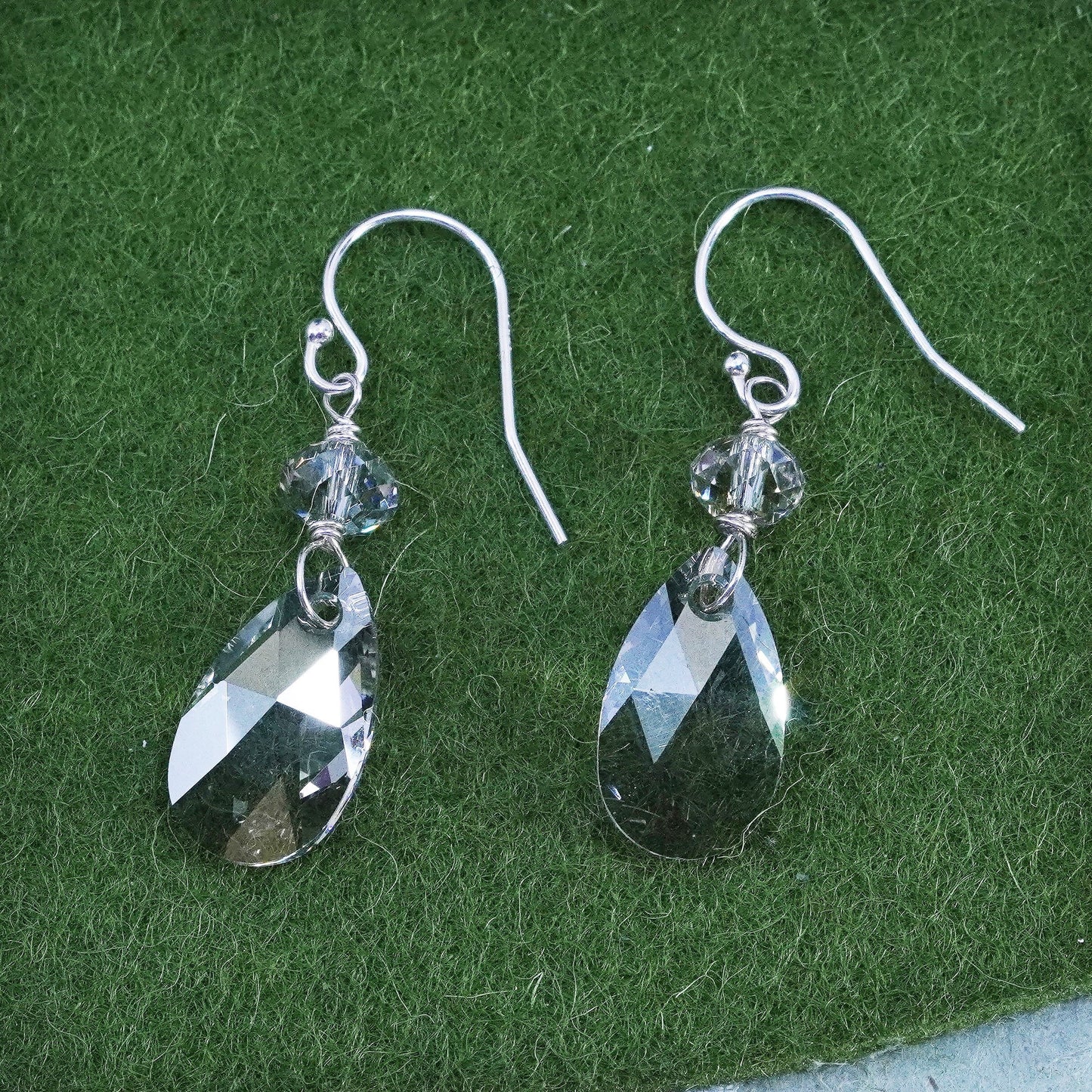 Vintage sterling silver 925 handmade earrings with teardrop crystal drops