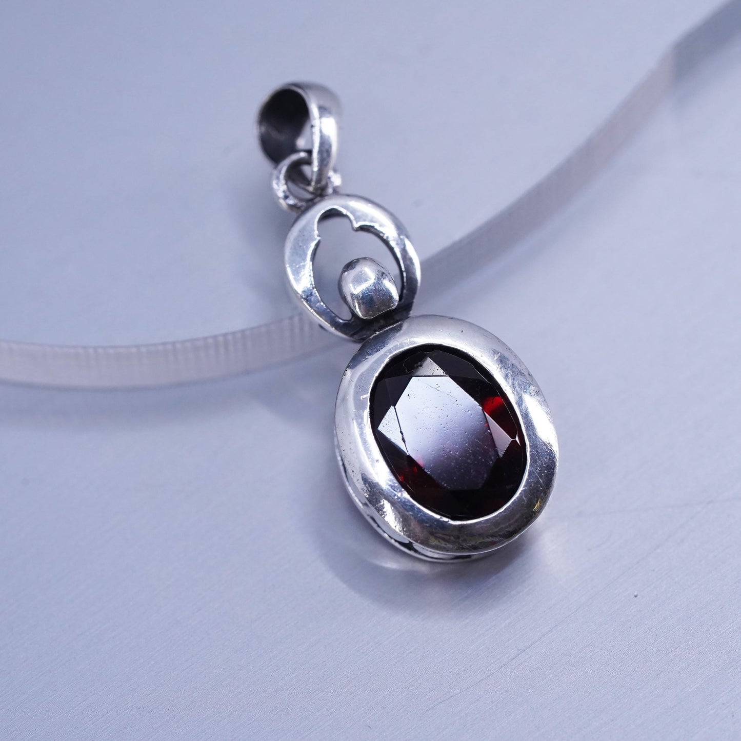 antique LUC sterling 925 silver pendant with oval ruby, stamped 925 LUC