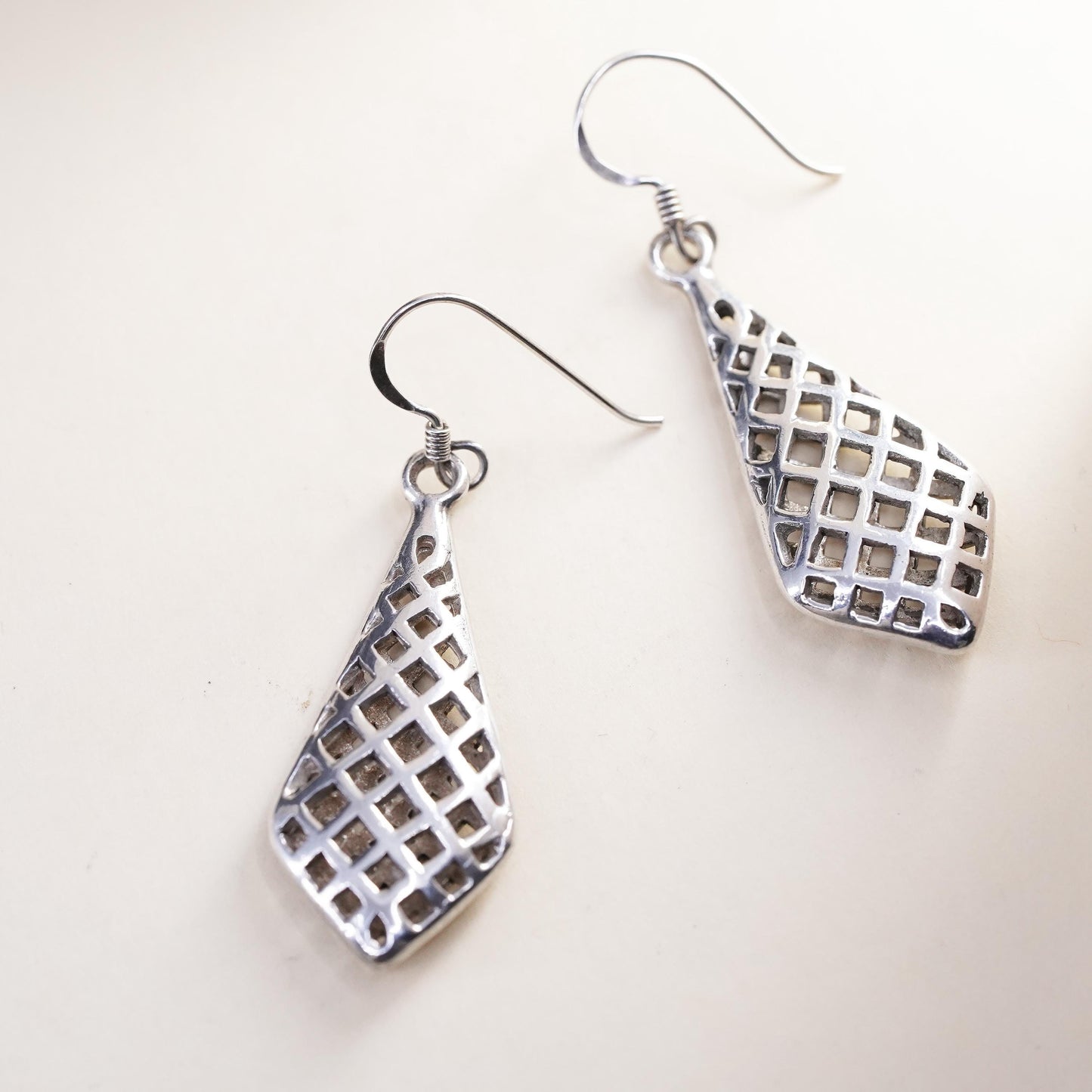 Vintage Sterling silver handmade earrings, filigree 925 teardrop earrings