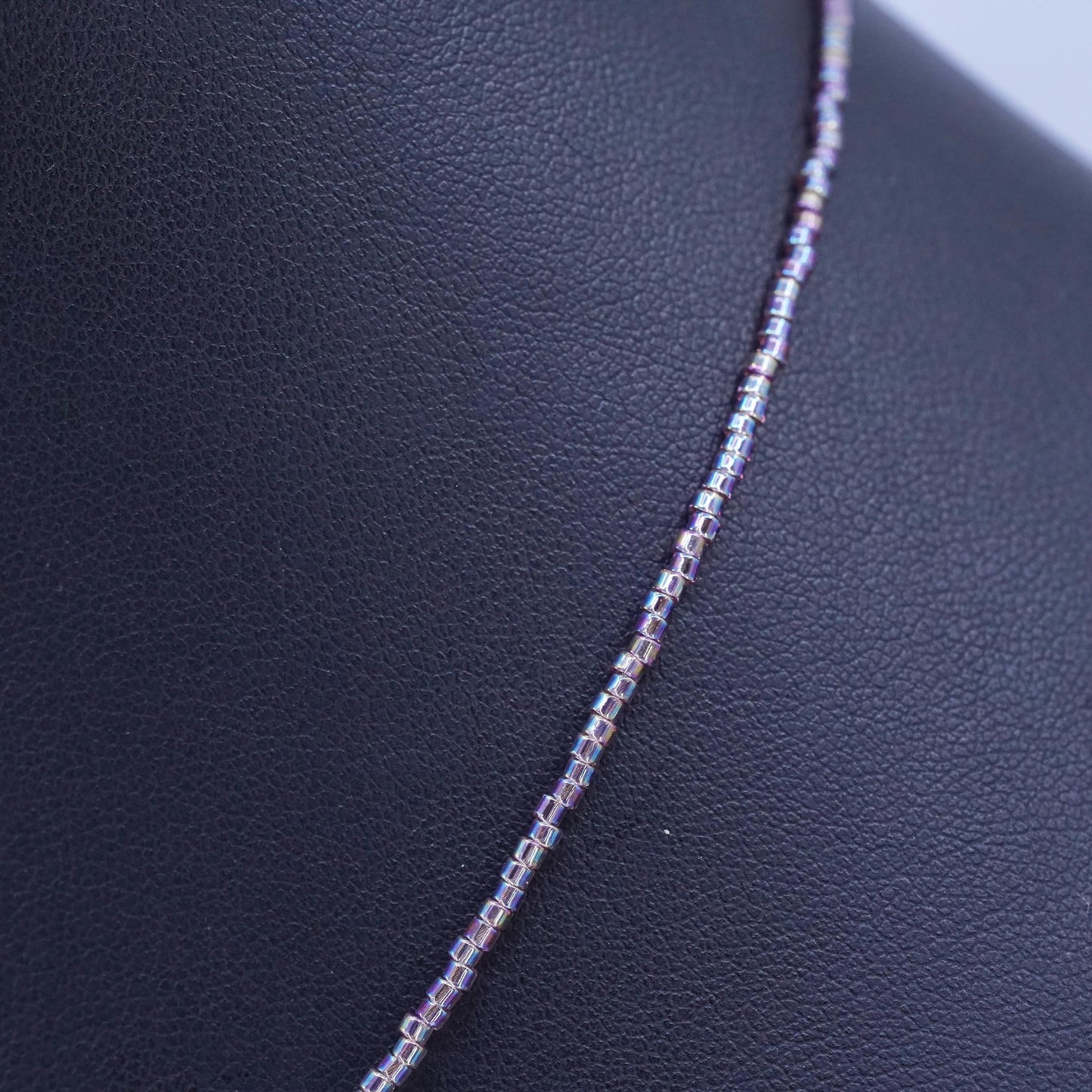 17", Sterling necklace, 925 Silver beads with lavender purple Crystal flower