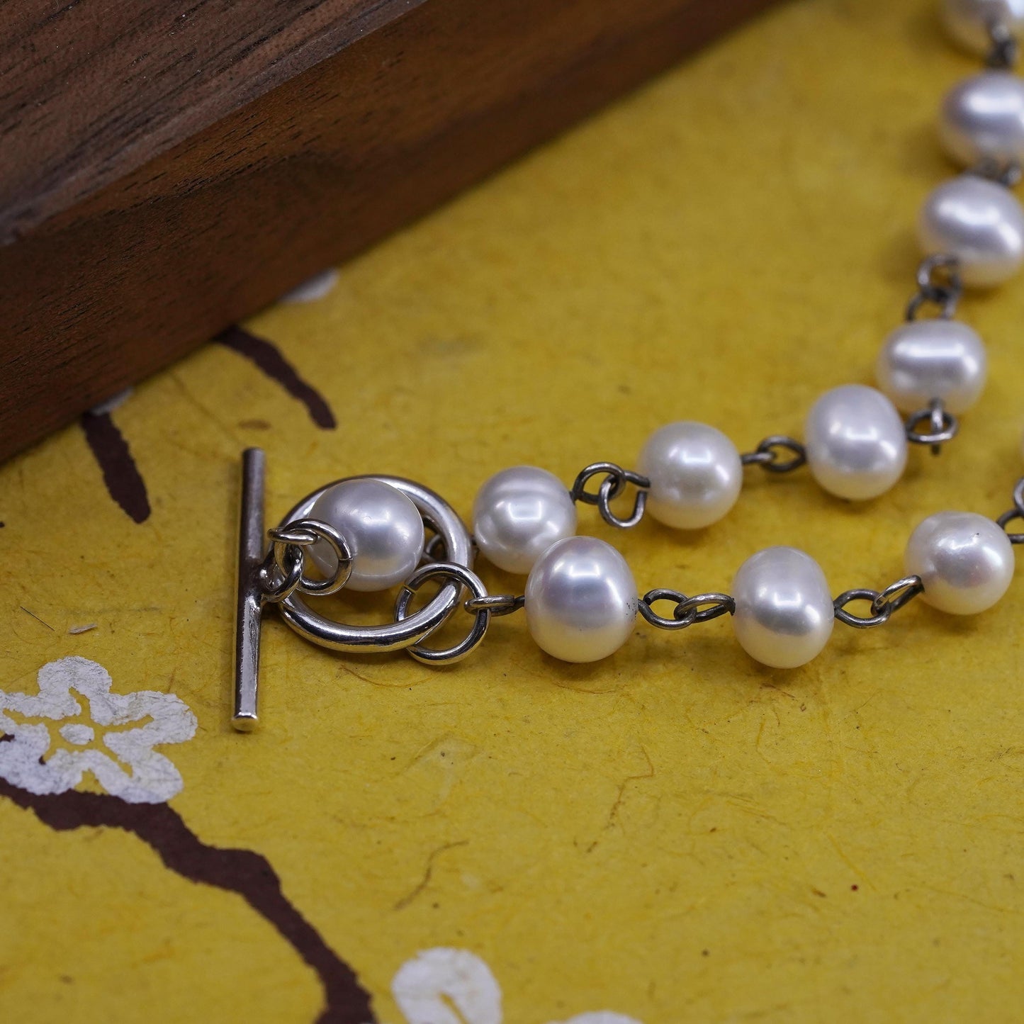 18", vintage Sterling 925 silver handmade necklace with 6mm pearls beads