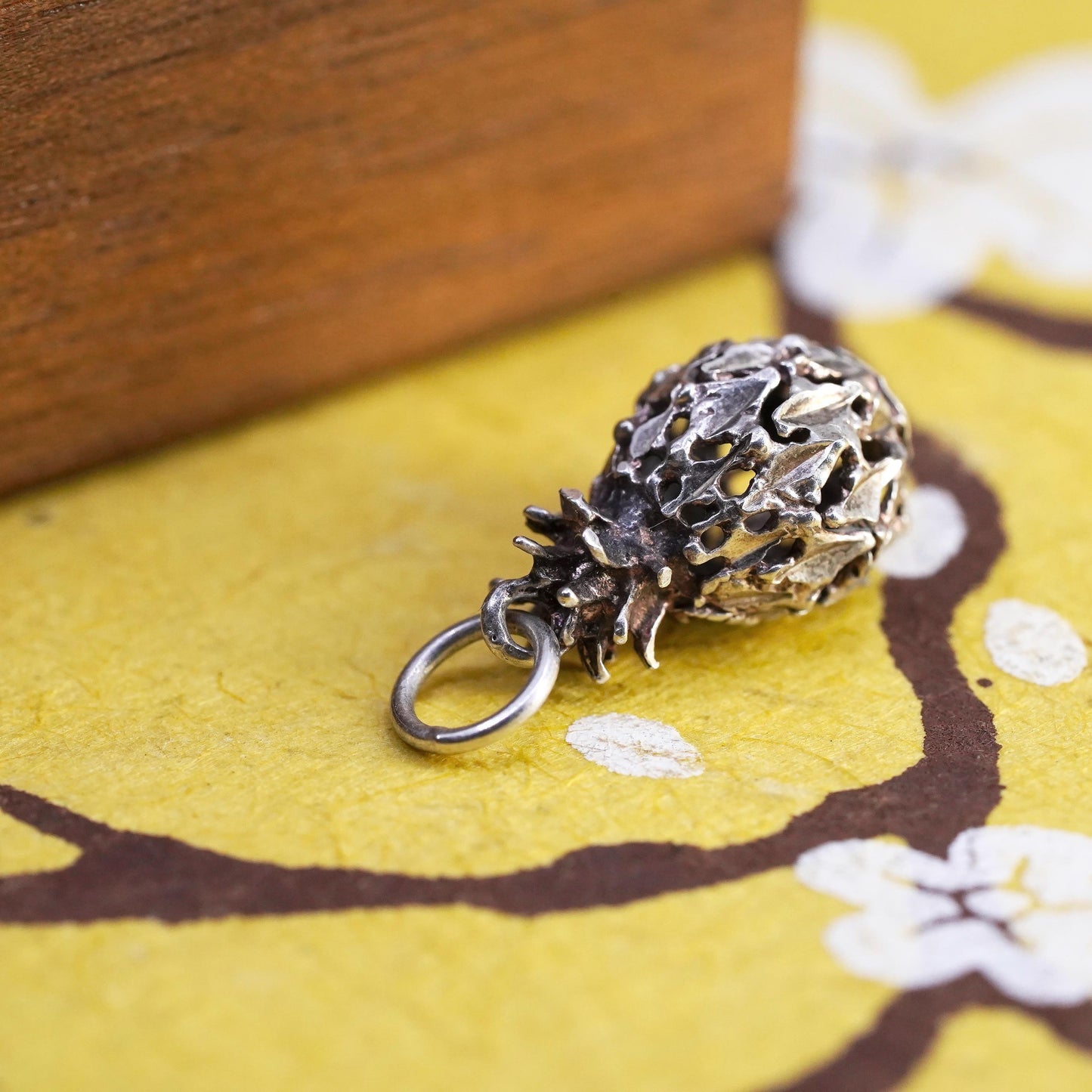 Vintage Sterling silver handmade pendant, 925 silver filigree pineapple