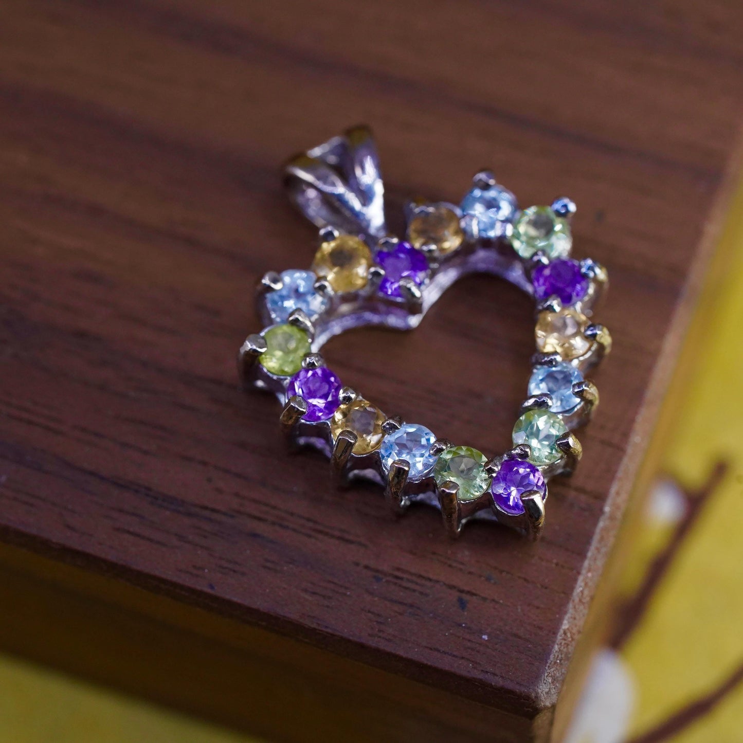 Sterling silver multi color pendant, 925 heart amethyst topaz citrine peridot