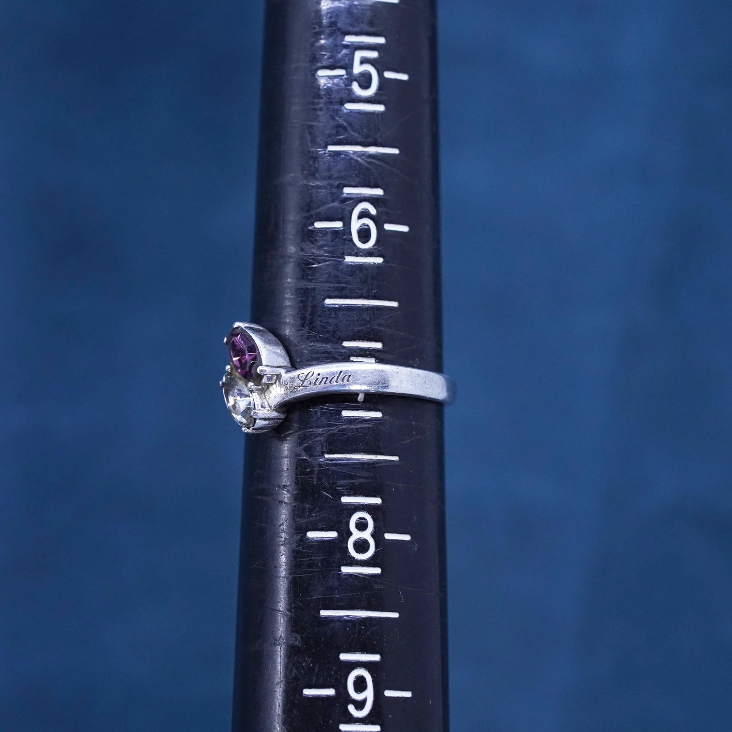 Size 7, vintage sterling 925 silver handmade ring with crystal, engagement ring