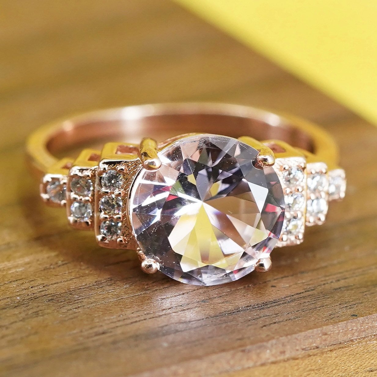 Size 7.75, vintage rose gold filled Sterling silver 925 ring with cz