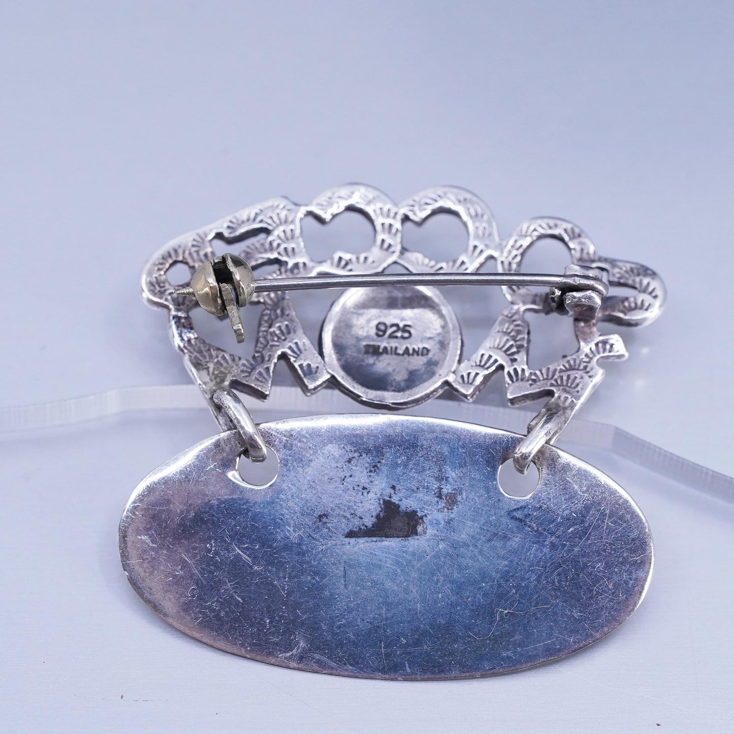 Vintage sterling silver handmade brooch, 925 soccer mom pin with blank tag