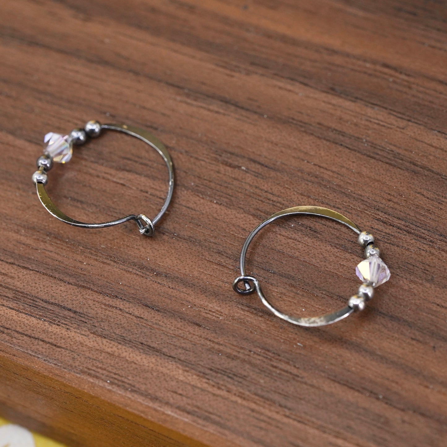 0.75", vintage Sterling silver handmade earrings, 925 hoops, huggie w/ crystal