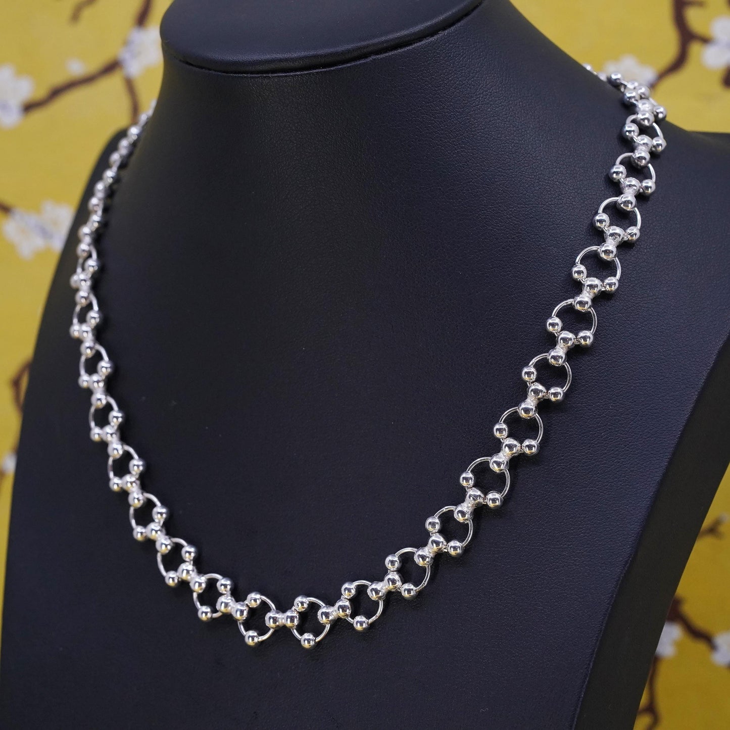 16", vintage sterling silver handmade necklace 10mm 925 circle chain with beads