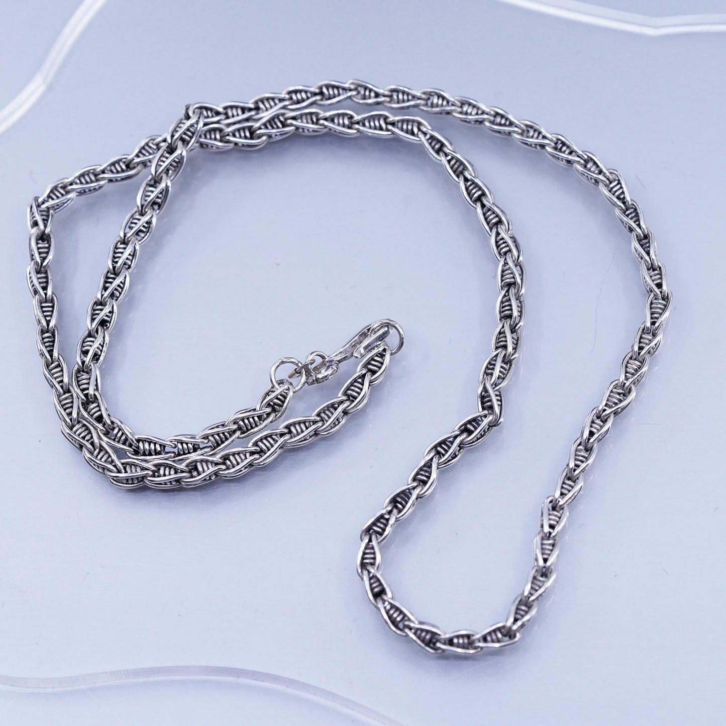 20” 4mm, vintage Sterling 925 silver bold rope chain necklace with flower clasp