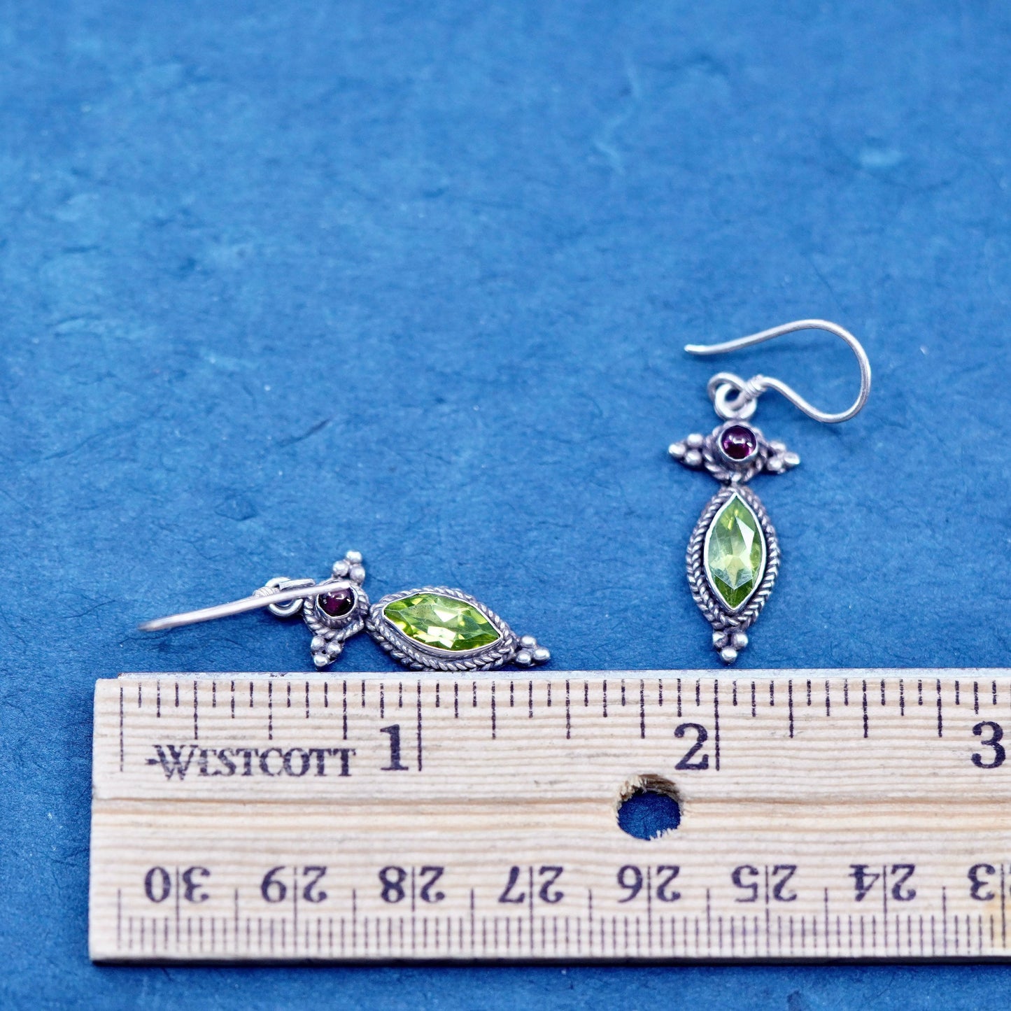 Vintage sterling silver 925 handmade earrings with peridot and garnet