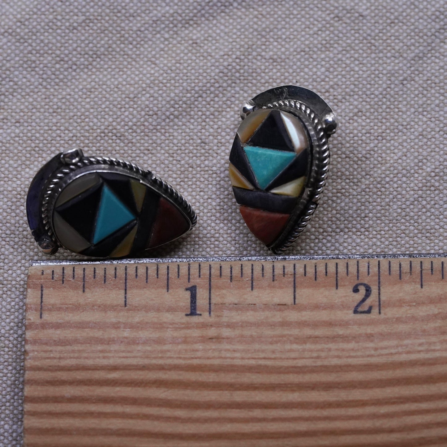 Native American Sterling 925 silver teardrop studs earrings turquoise coral