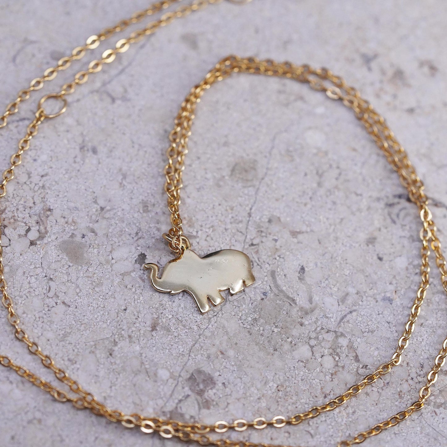 16+2" vermeil gold tone Sterling silver necklace, 925 circle elephant pendant