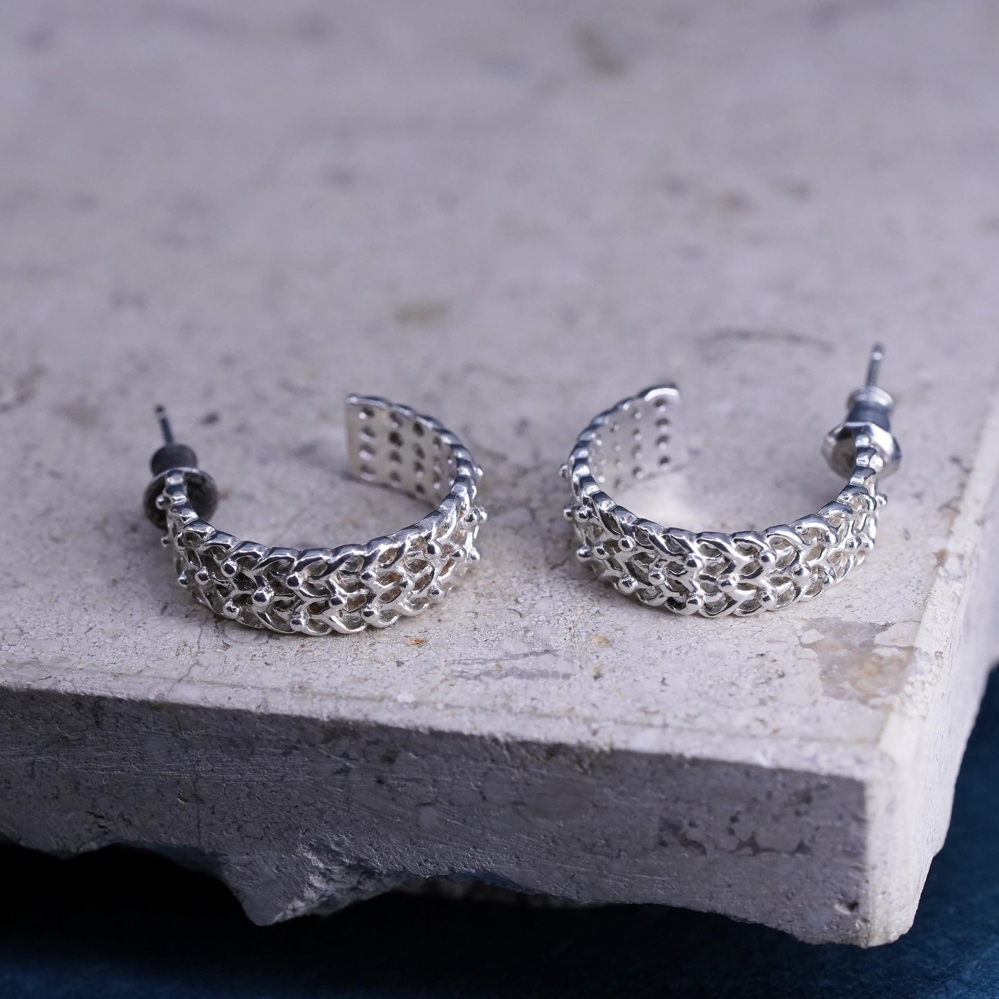 0.75”, southwestern Sterling Silver handmade Earrings 925 textured huggie studs
