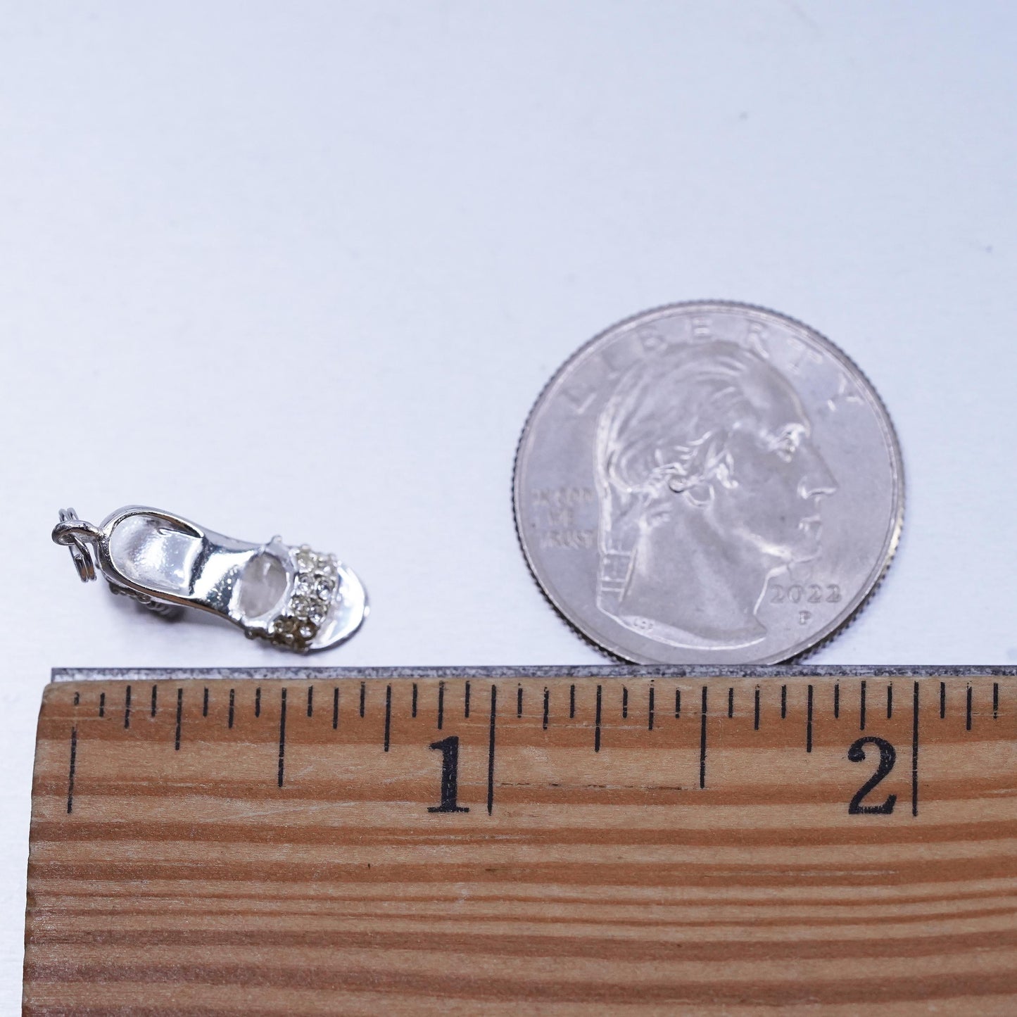 Vintage sterling 925 silver handmade high hill, sandal pendant charm with Cz