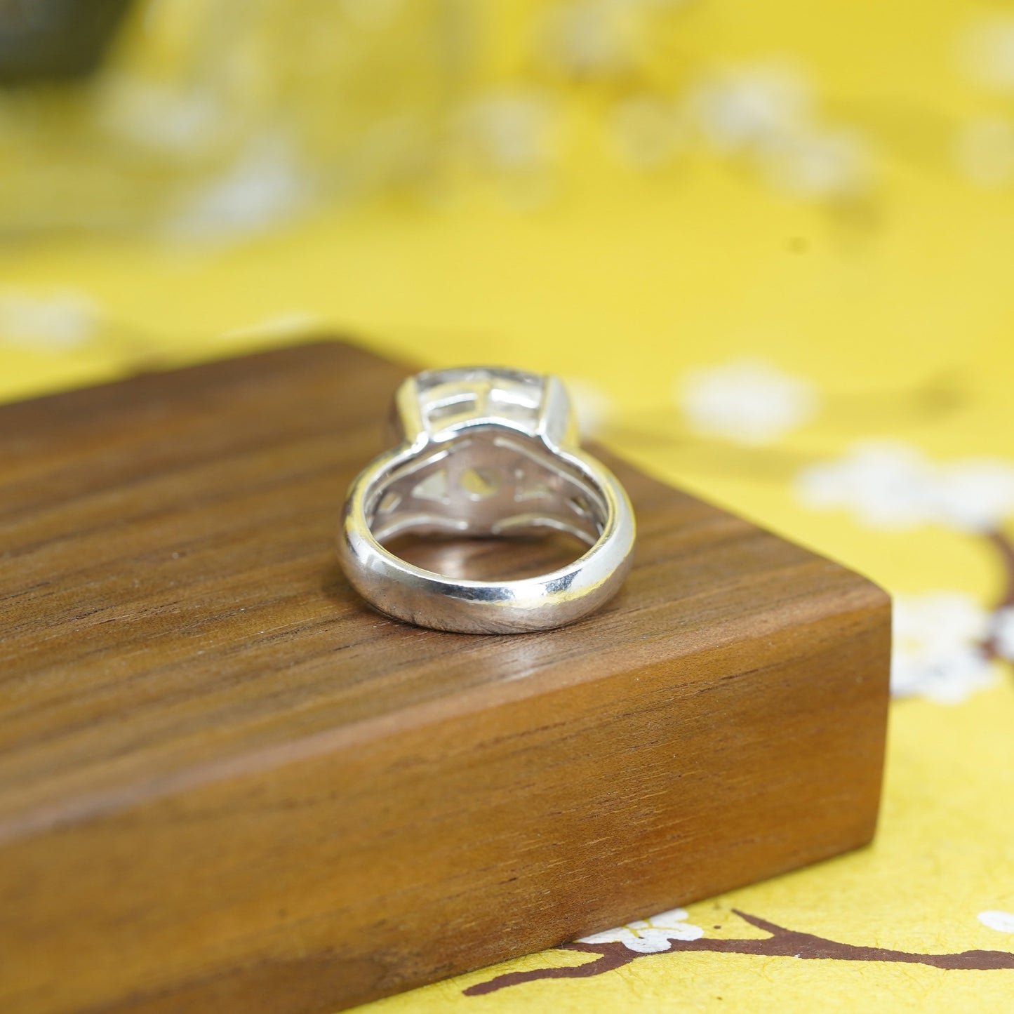 Size 7, Sterling silver 925 handmade ring checker cut crystal, cocktail ring