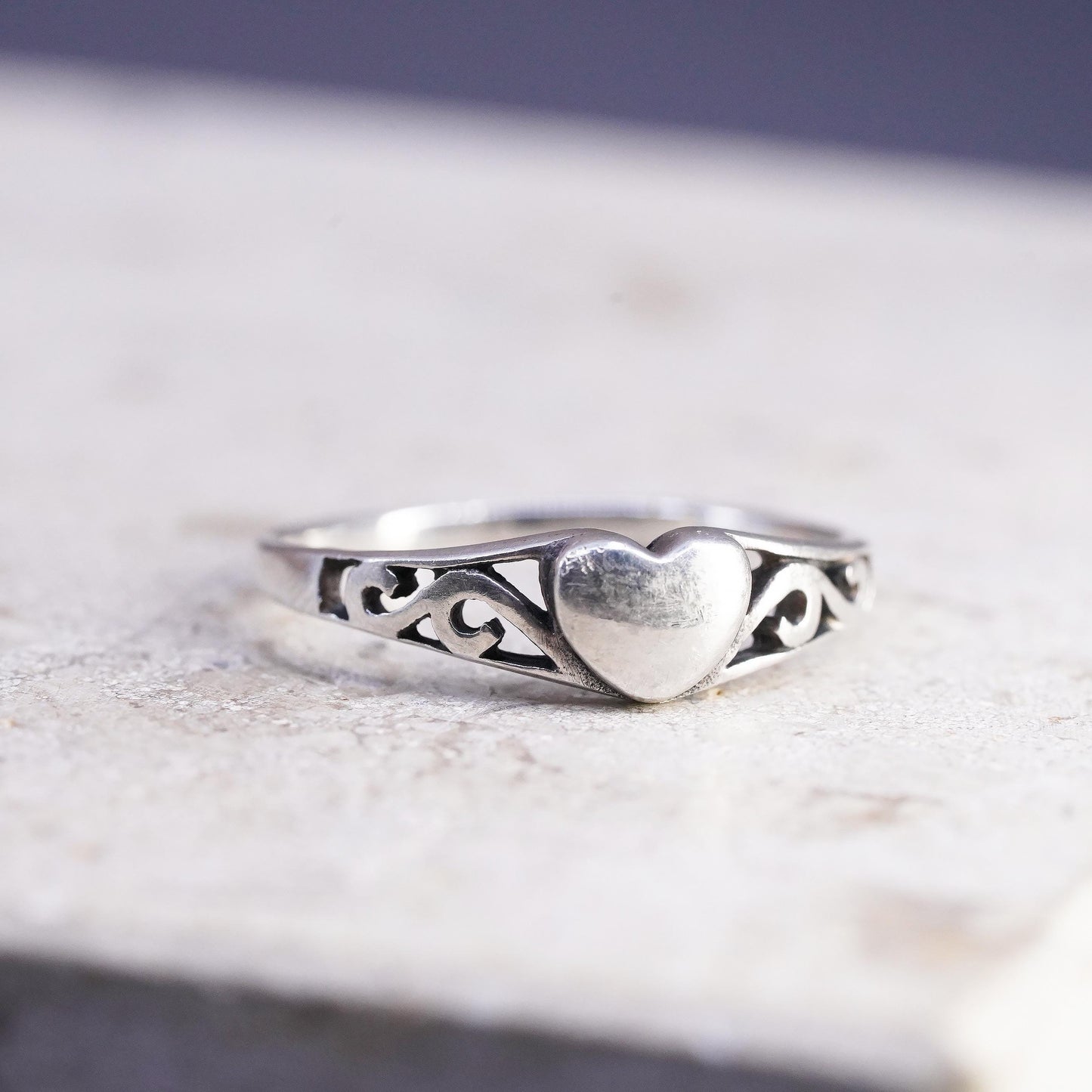 Size 6.25, vintage sterling silver handmade ring, 925 stackable heart band