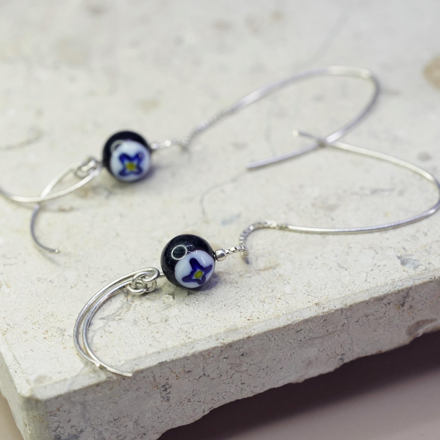 Vintage Sterling silver 925 handmade earrings with artisan glass