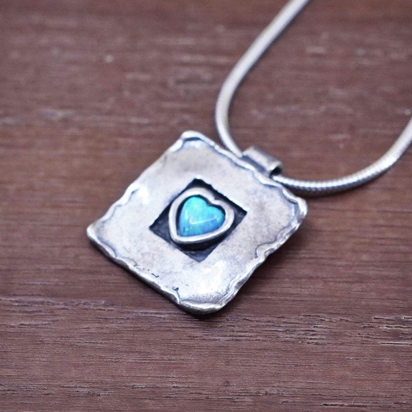 18”, Shablool Didae Sterling 925 silver necklace, snake chain square pendant