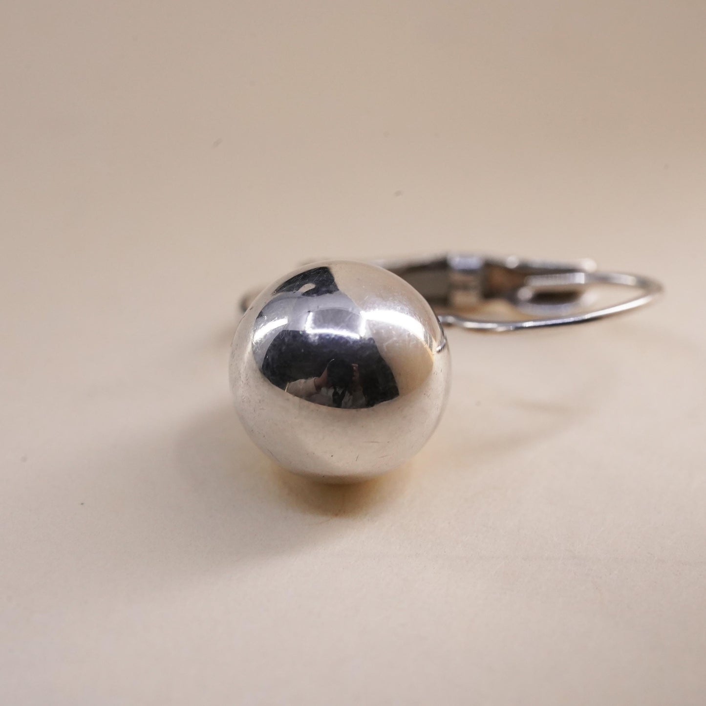 modernist sterling silver 925 handmade single bead earring with lever back