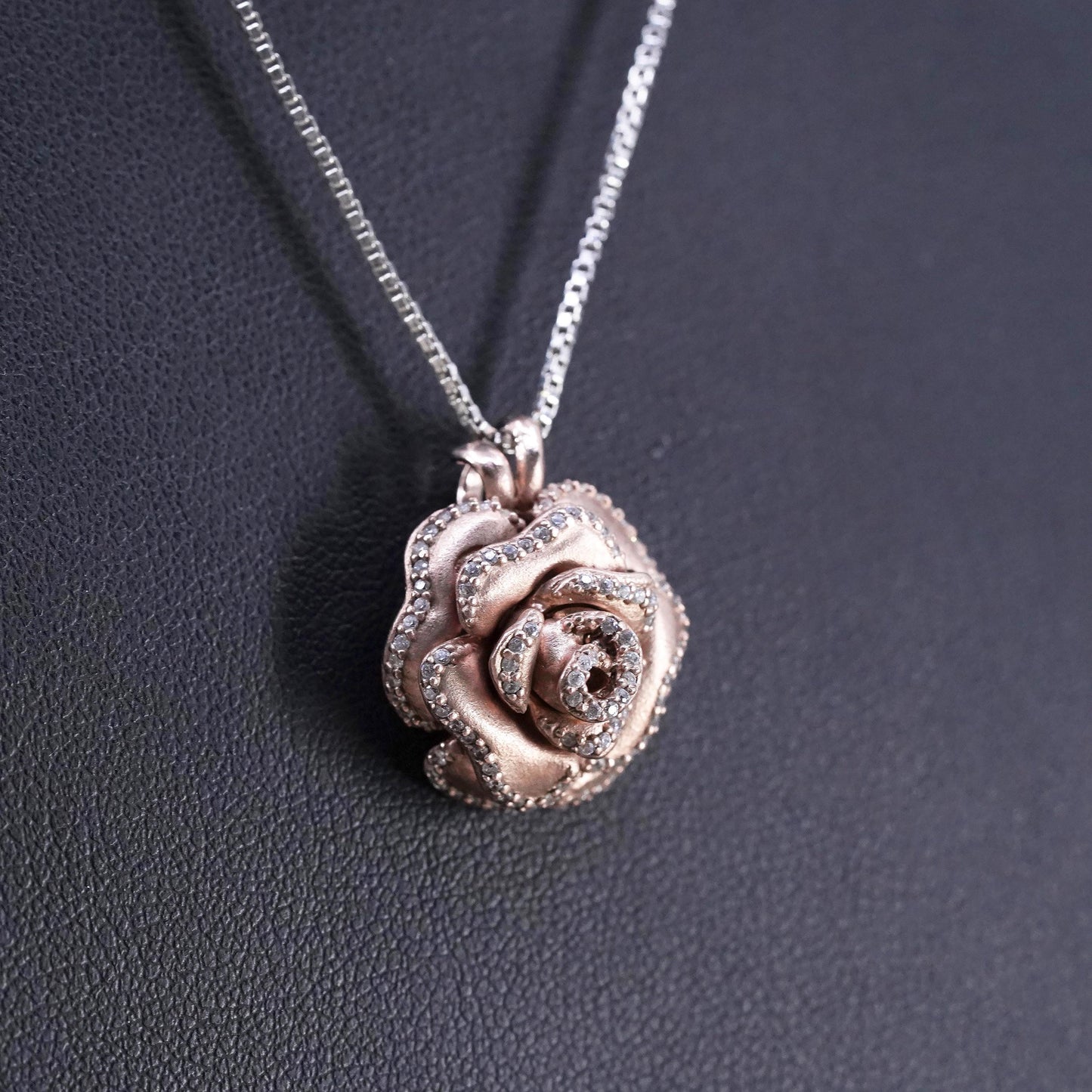 16”, Sterling 925 silver necklace, 925 box chain vermeil gold flower pendant