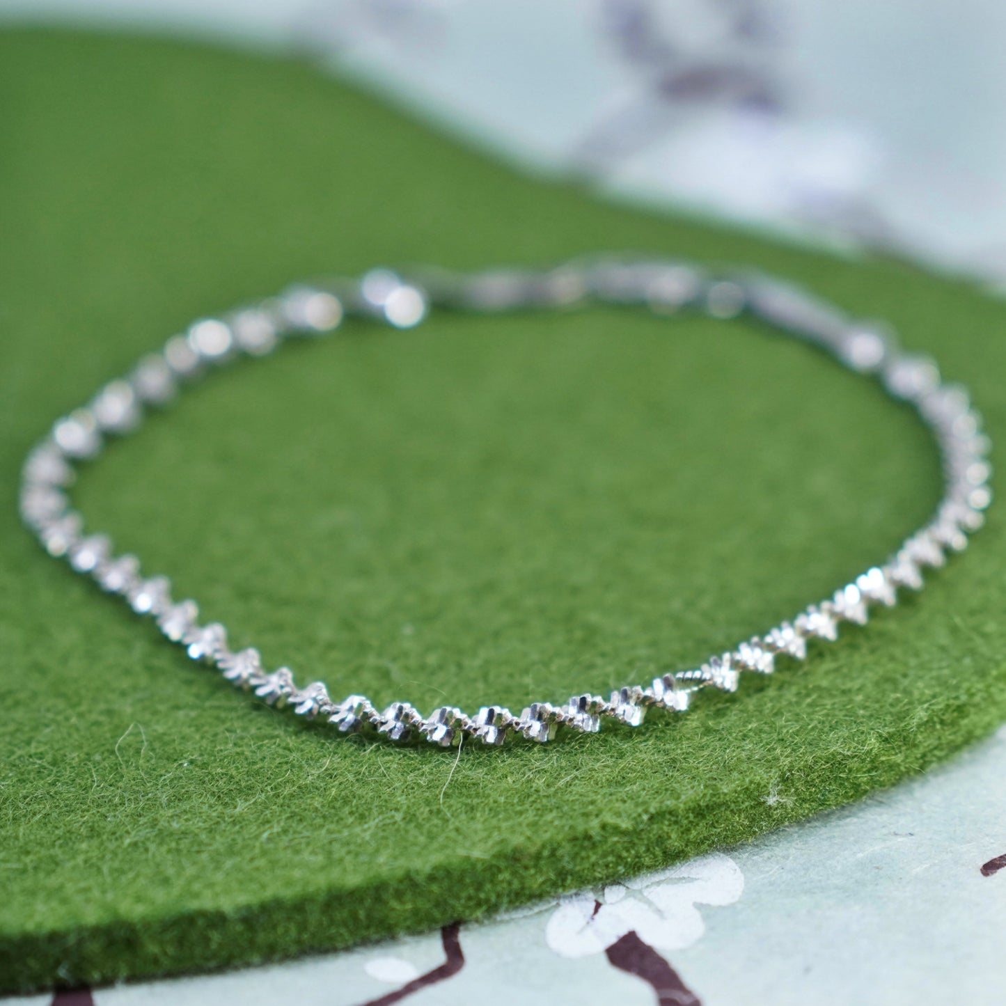 9” 4mm, Vintage sterling silver bracelet, twisted herringbone link bracelet