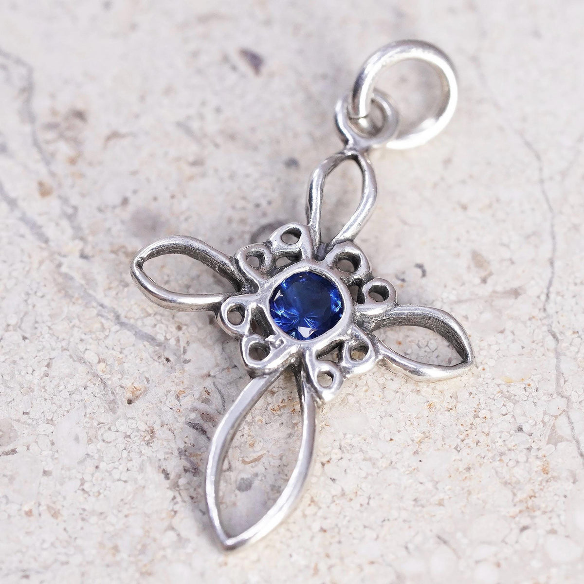 Vintage Sterling silver Handmade filigree charm, 925 cross pendant