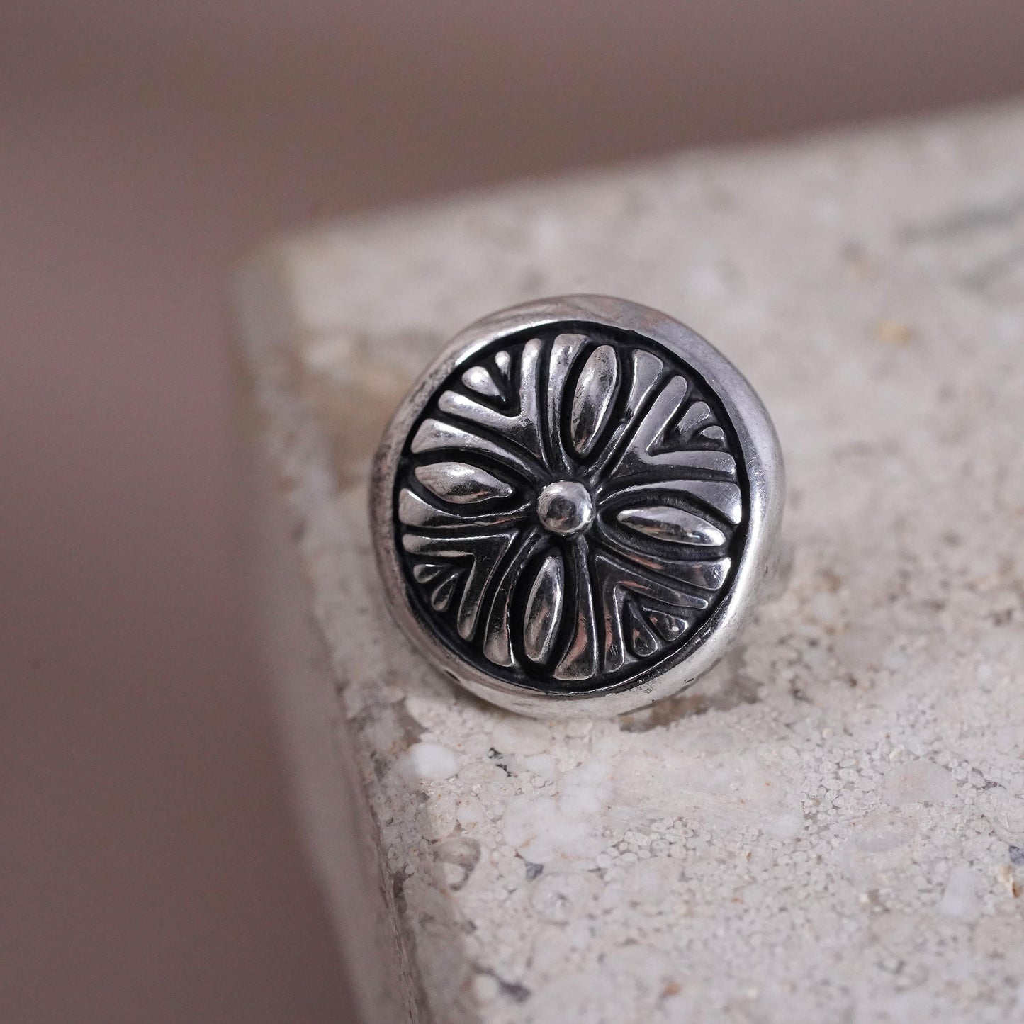 Vintage sterling silver handmade pendant, 925 textured circle charm