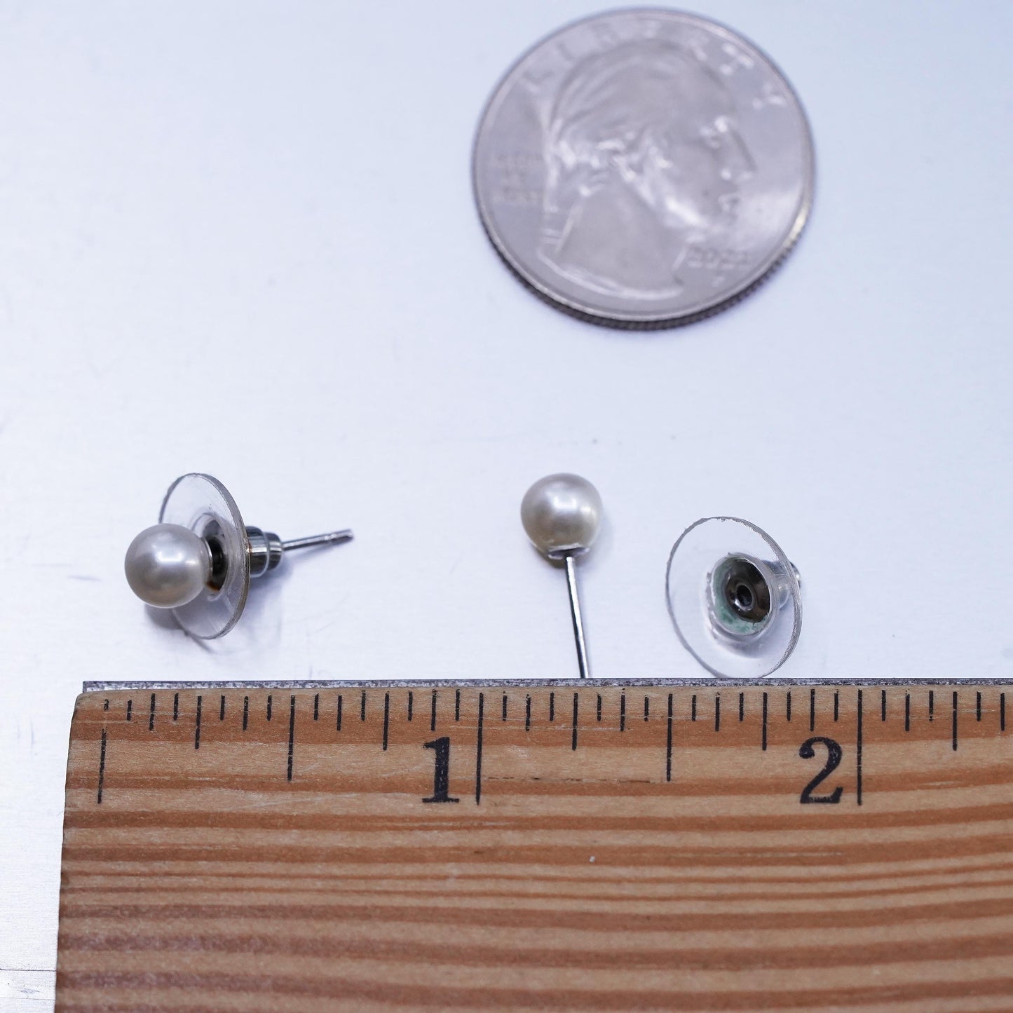 5mm, Vintage Sterling 925 silver handmade earrings, studs with pearl