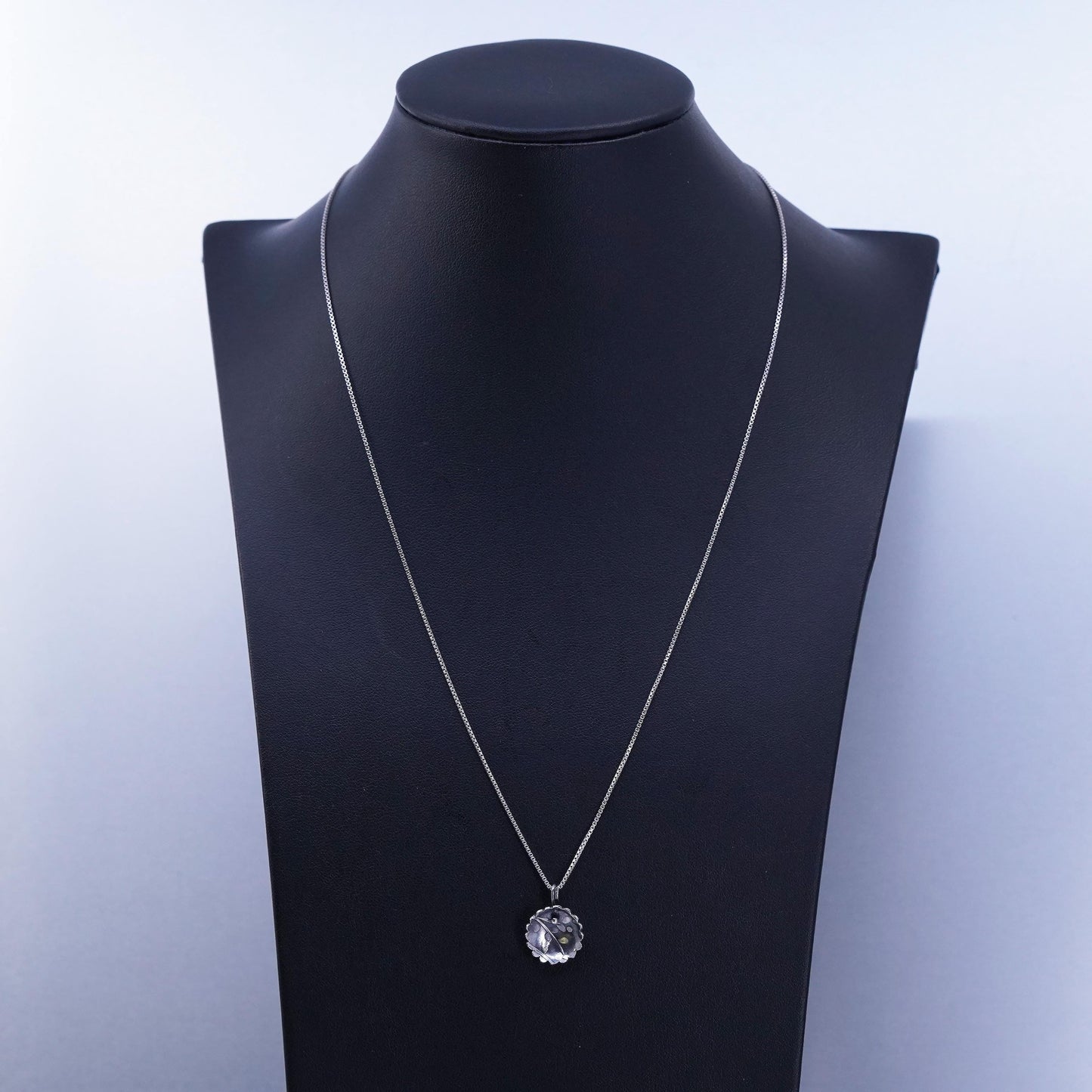20”, vintage Sterling 925 silver box chain necklace with disc pendant