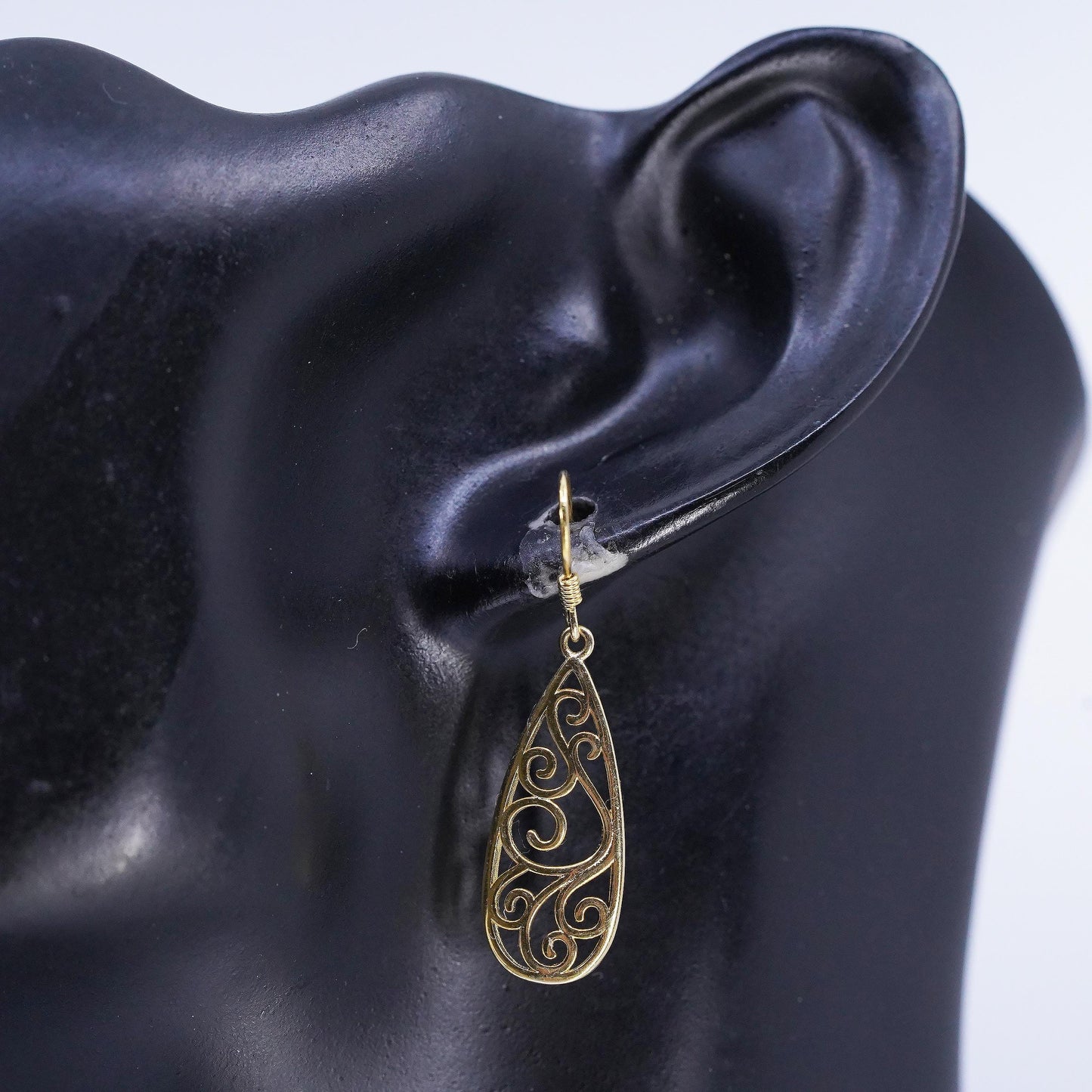 VTG vermeil gold over Sterling 925 silver handmade filigree teardrop earrings