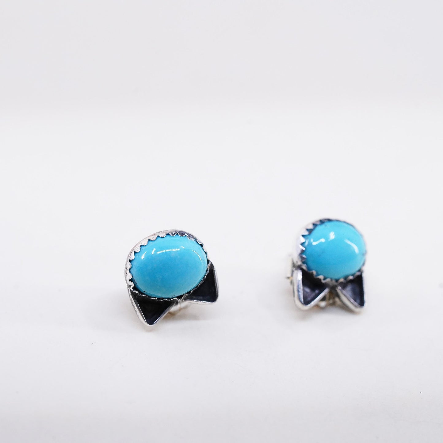 Vintage MC Sterling silver handmade earrings, 925 cat kitty studs turquoise