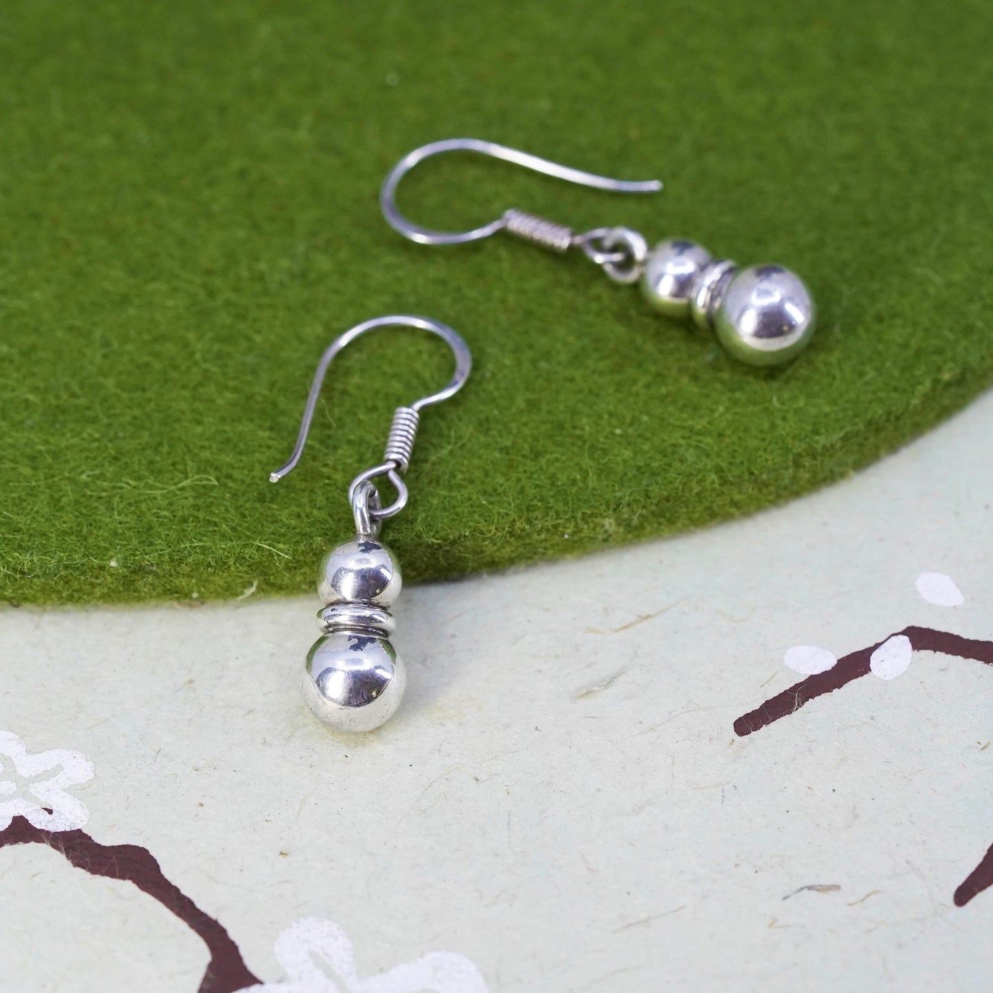 Vintage sterling silver handmade earrings, 925 silver beads dangles