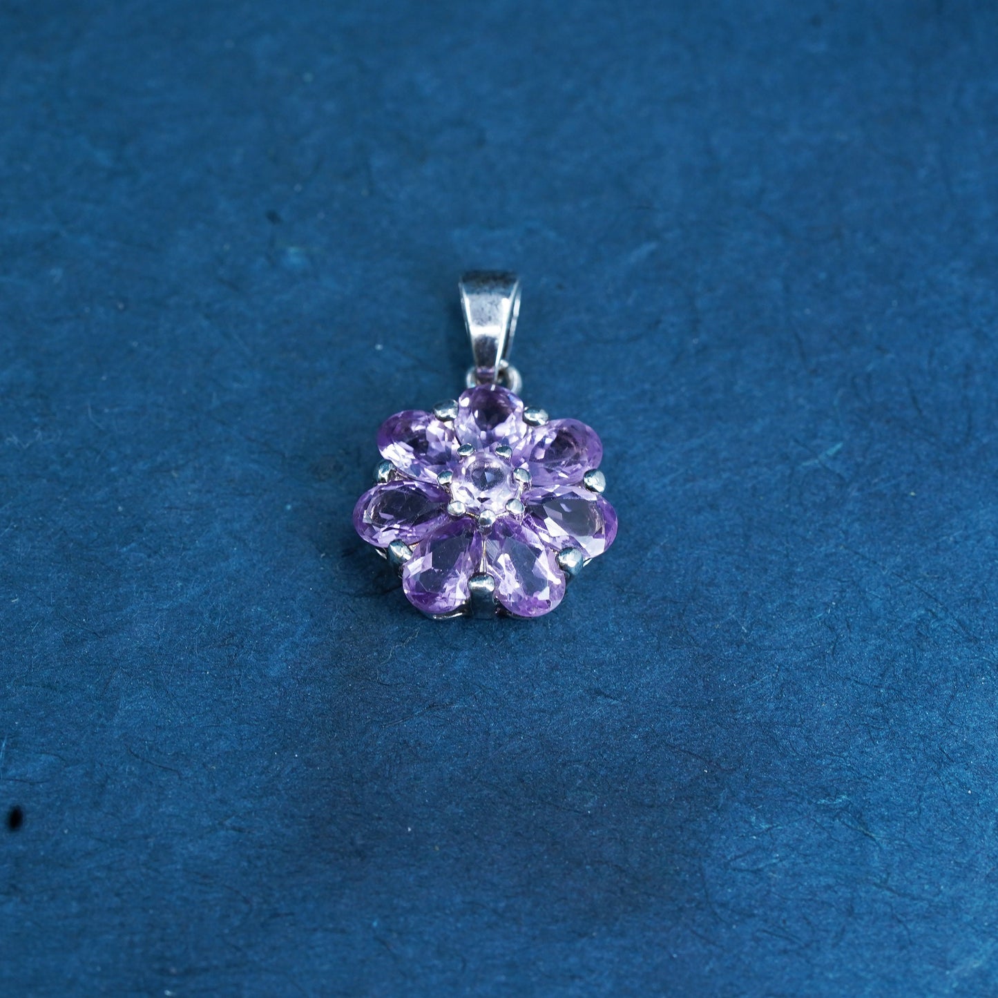 Vintage Sterling silver handmade pendant, 925 flower with amethyst