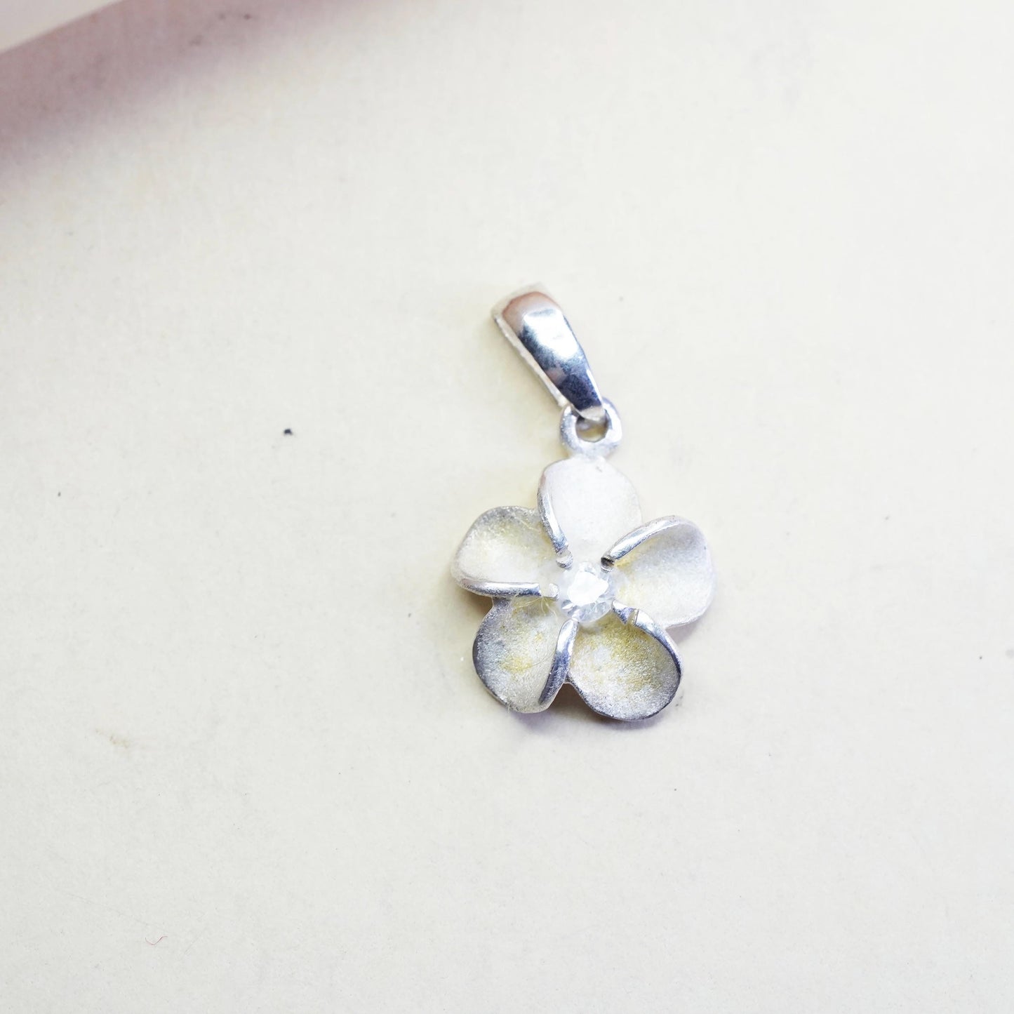 Vintage Sterling silver handmade pendant, 925 plumeria flower charm