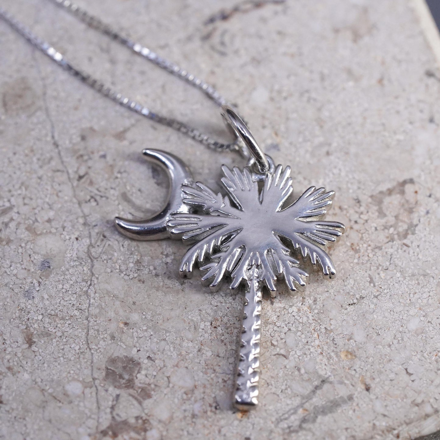 20", Sterling silver necklace, 925 Palmetto Tree Moon South Carolina State