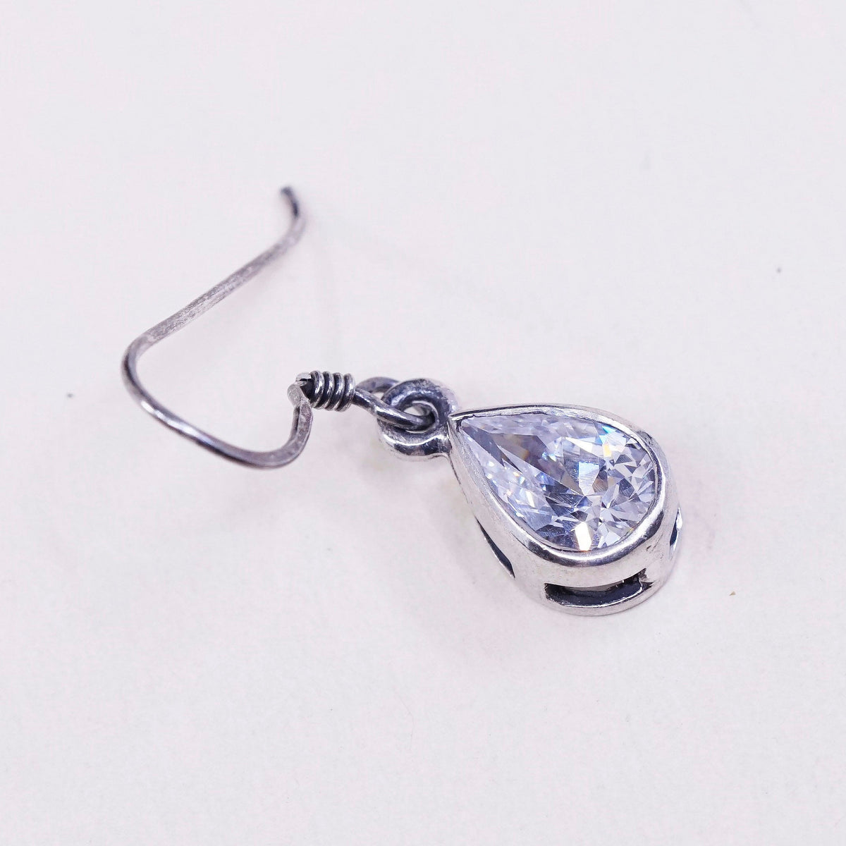 Vintage Sterling silver handmade earrings w/ teardrop crystal dangles