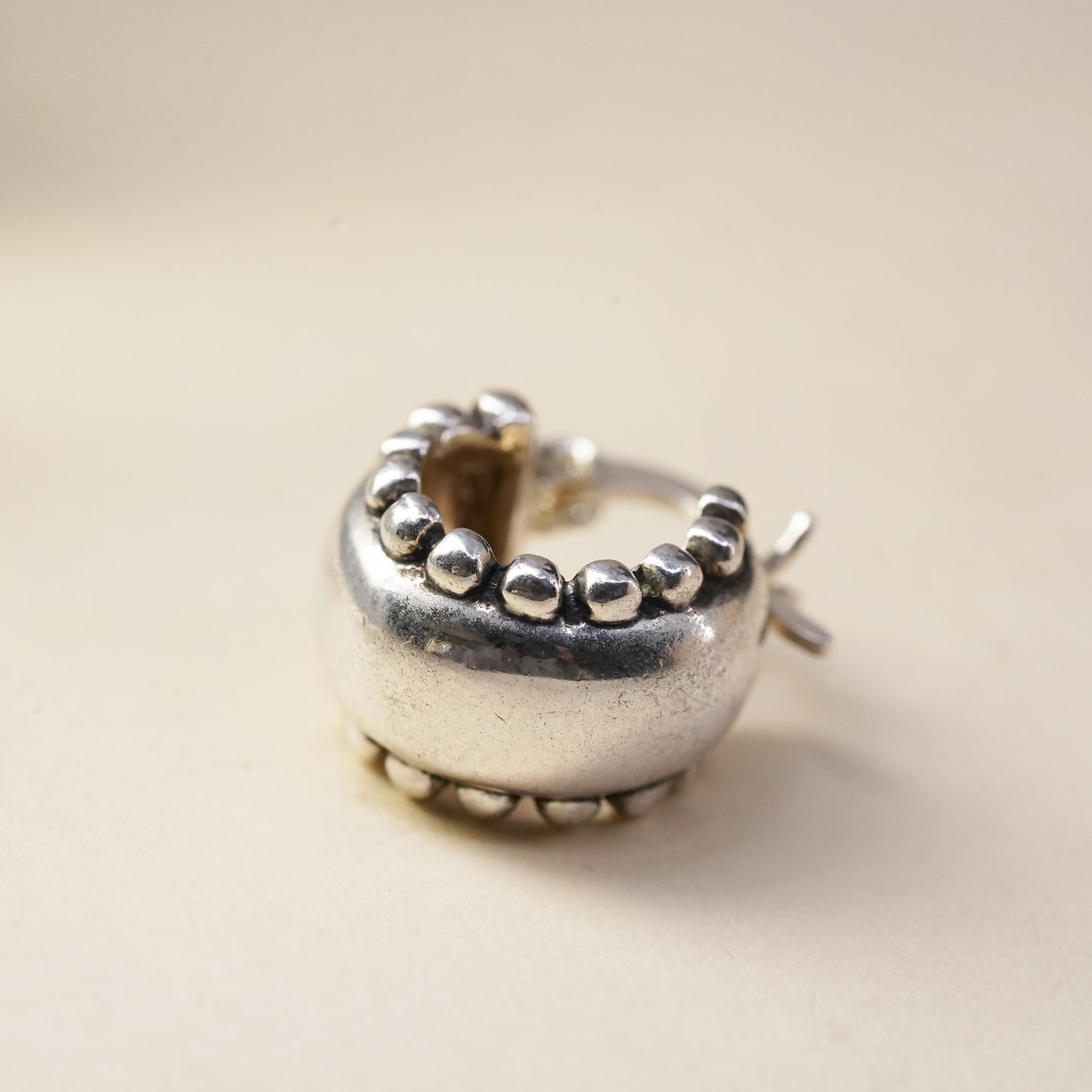 0.5”, Vintage sterling silver single earring, 925 huggie hoop with beads
